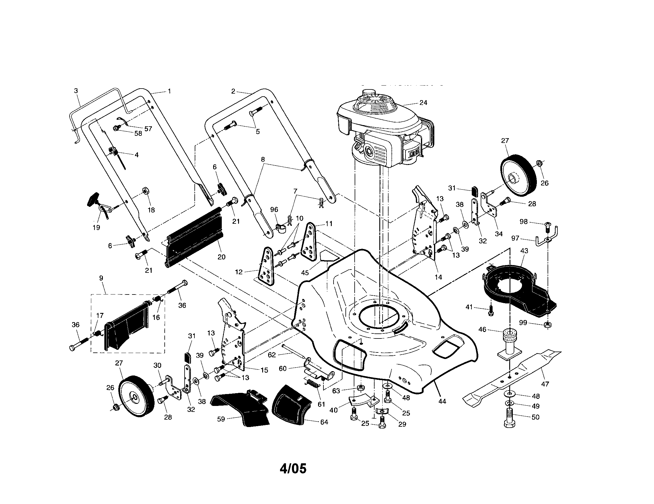 Craftsman 917376692 engine/housing/handle diagram