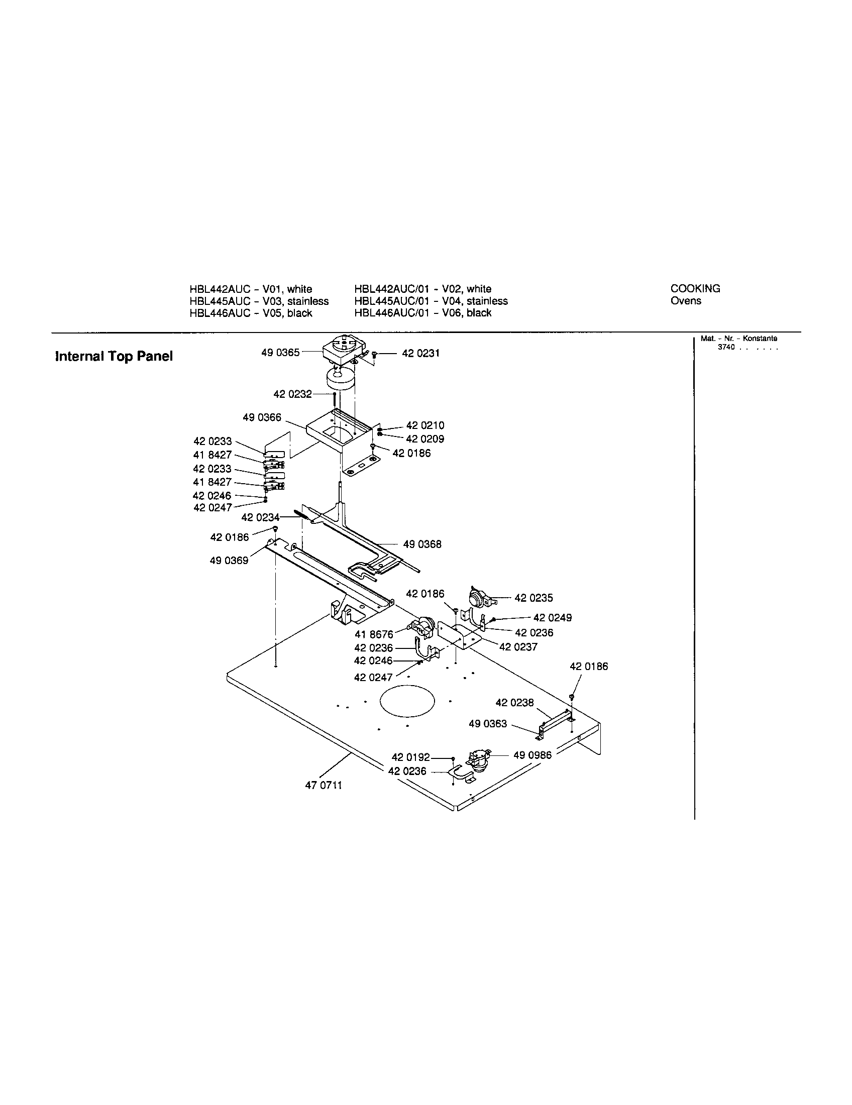 Bosch HBL442AUC internal top panel diagram