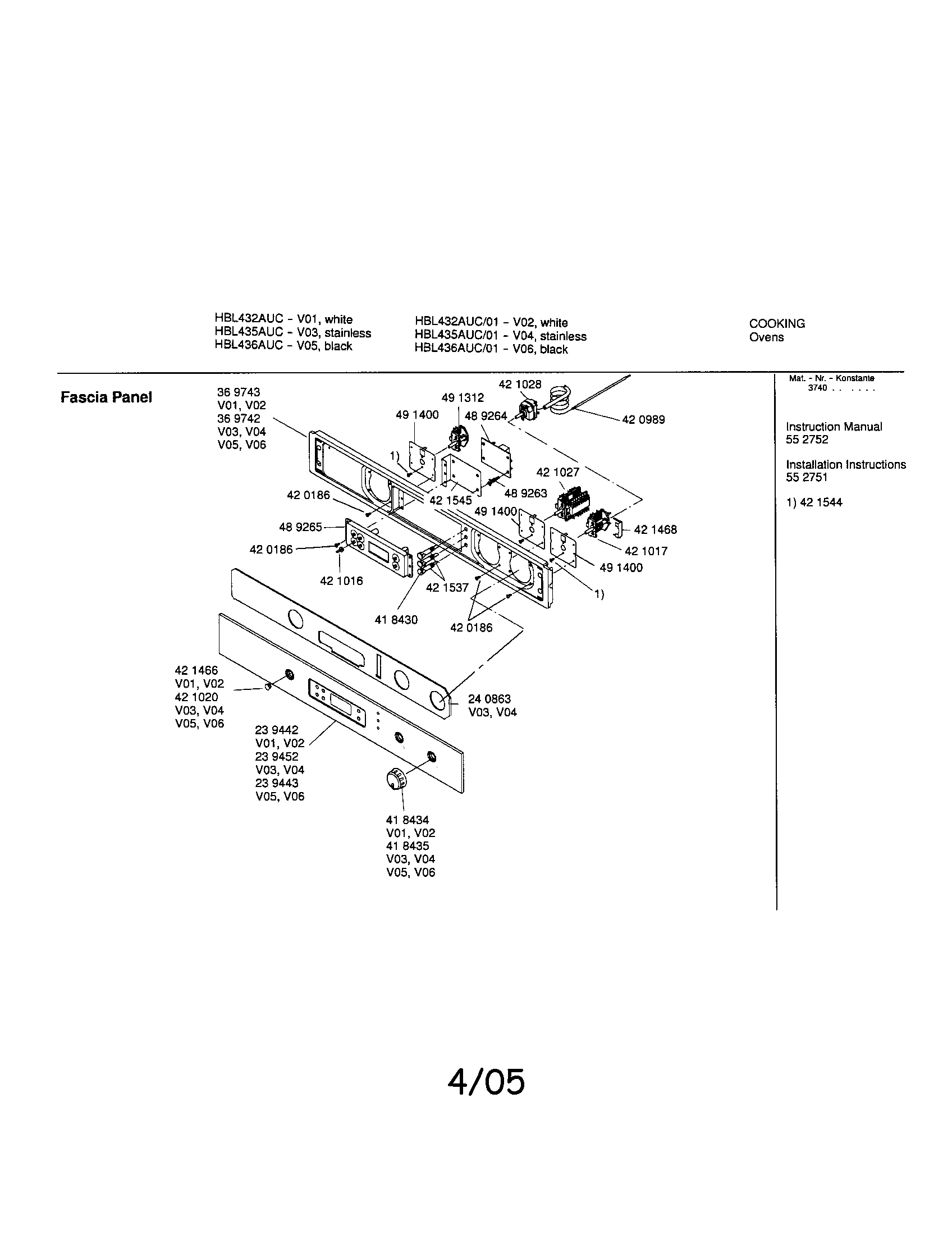 Bosch HBL436AUC fascia panel diagram