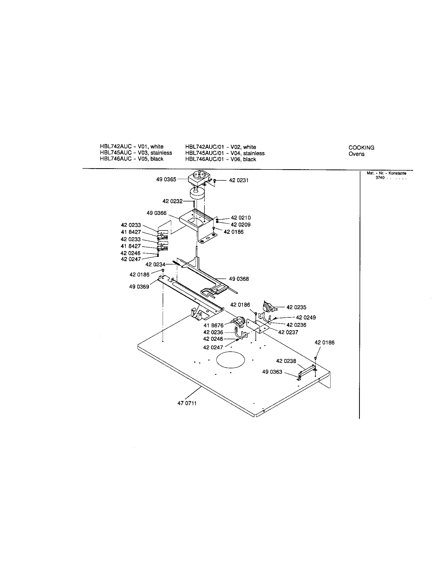 Bosch HBL746AUC internal top panel diagram