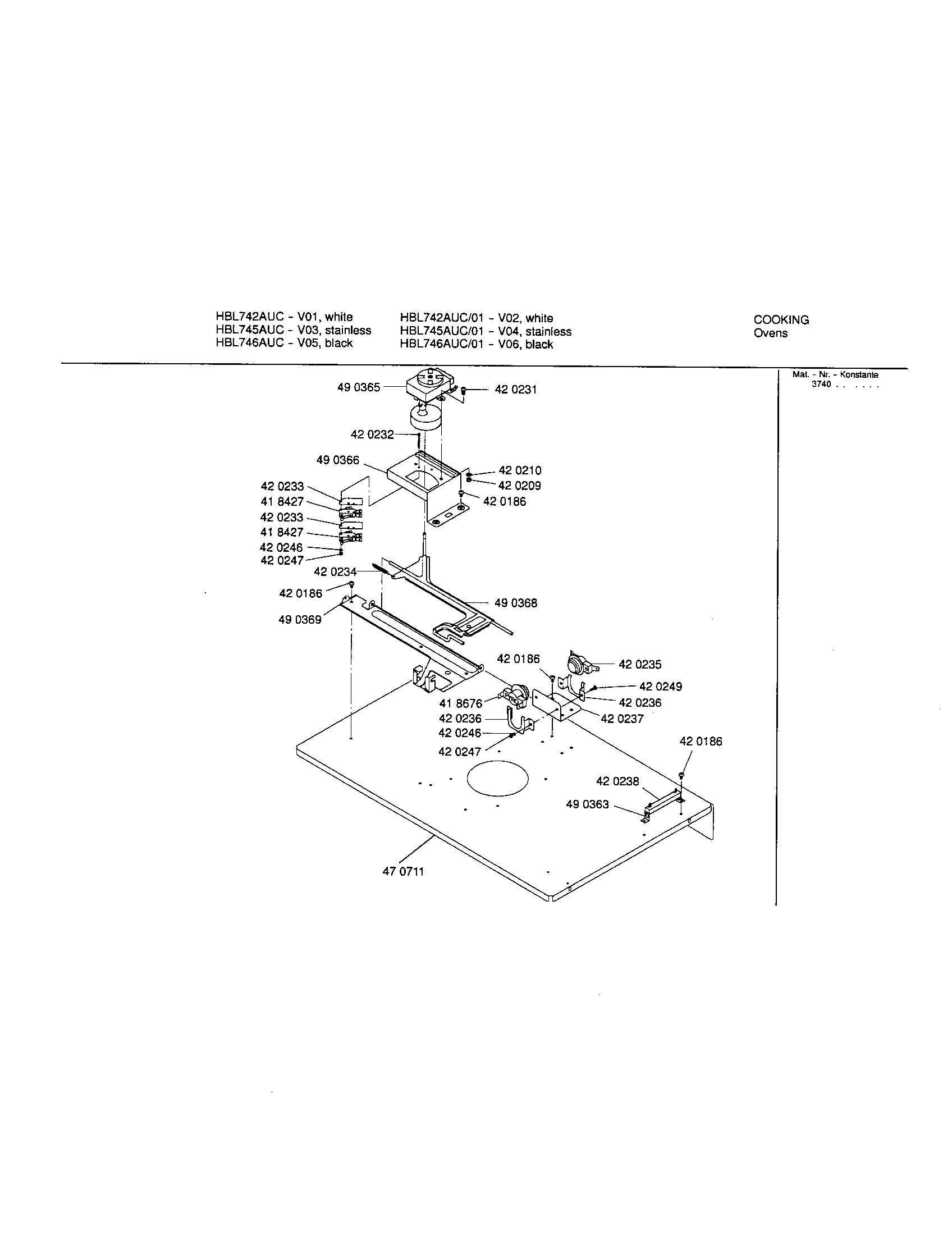 Bosch HBL745AUC internal top panel diagram