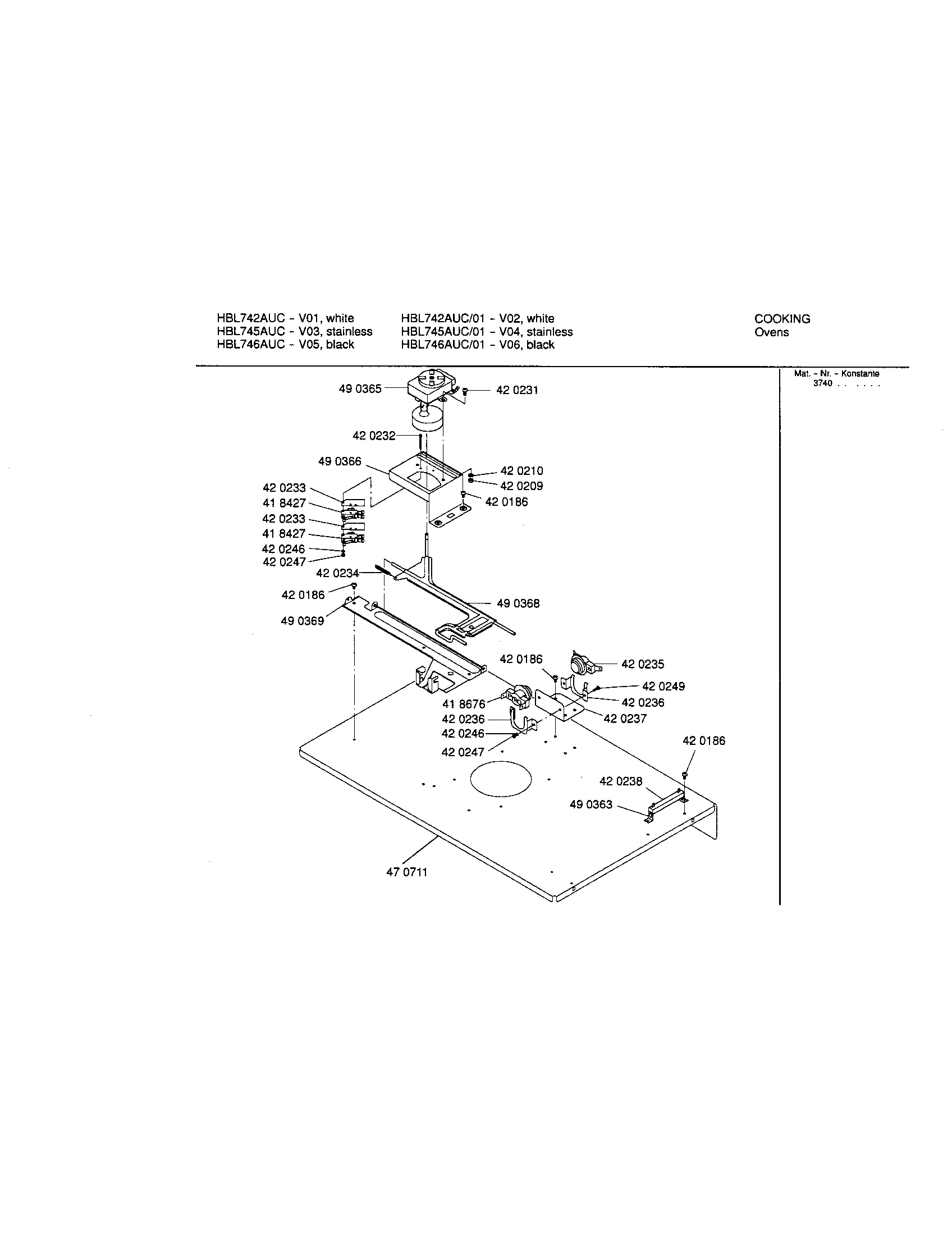 Bosch HBL742AUC internal top panel diagram