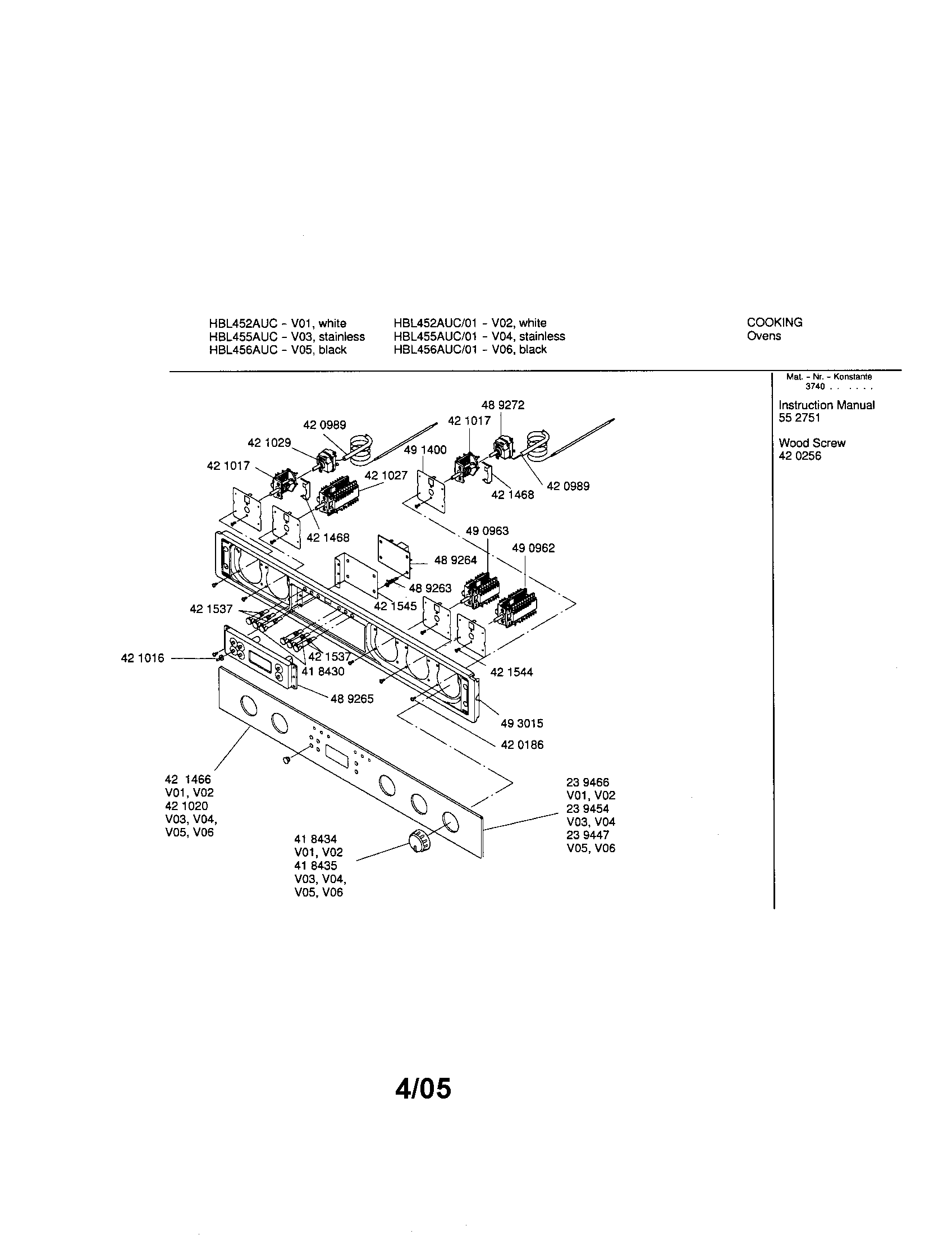 Bosch HBL456AUC fascia panel diagram