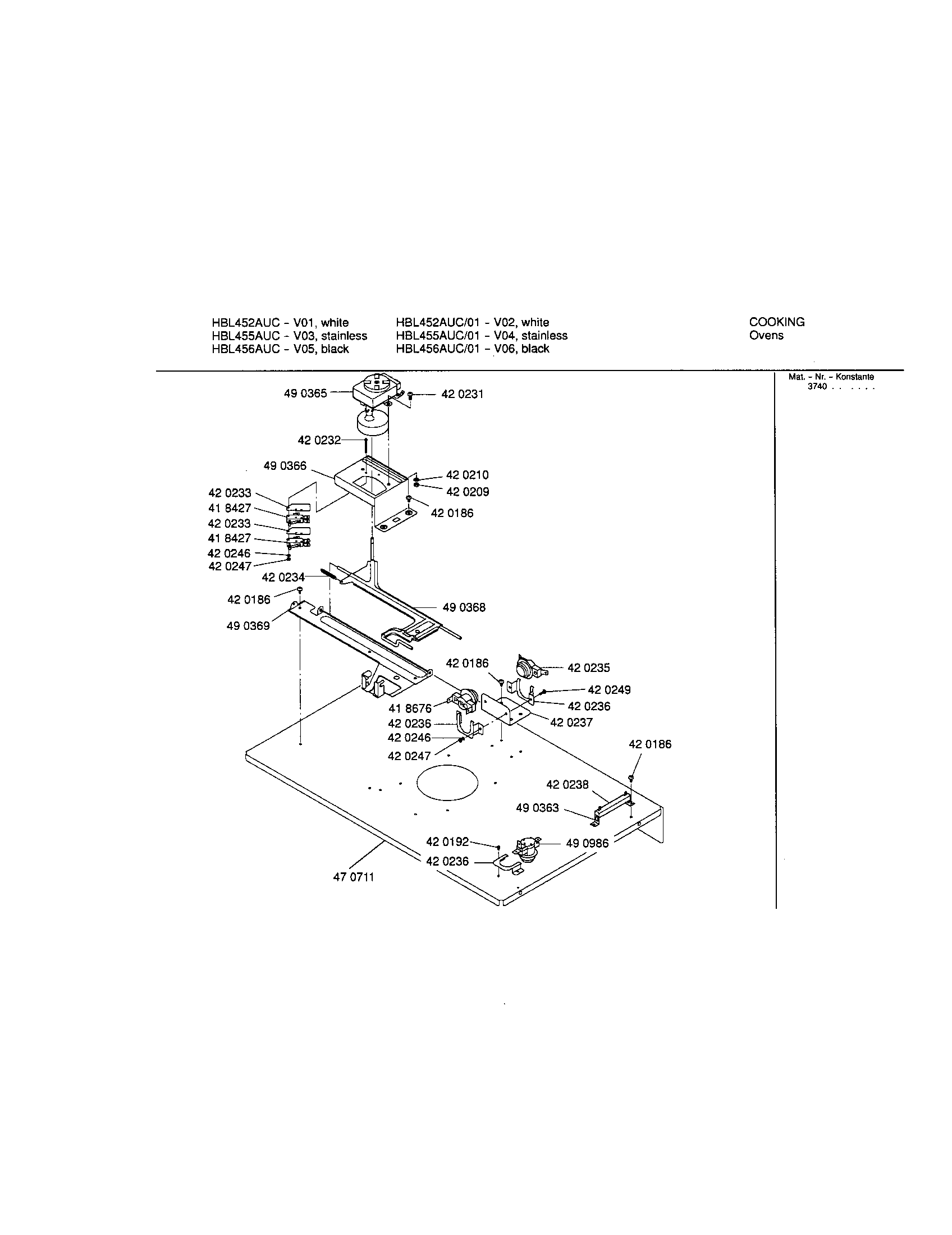 Bosch HBL456AUC upper internal panel diagram