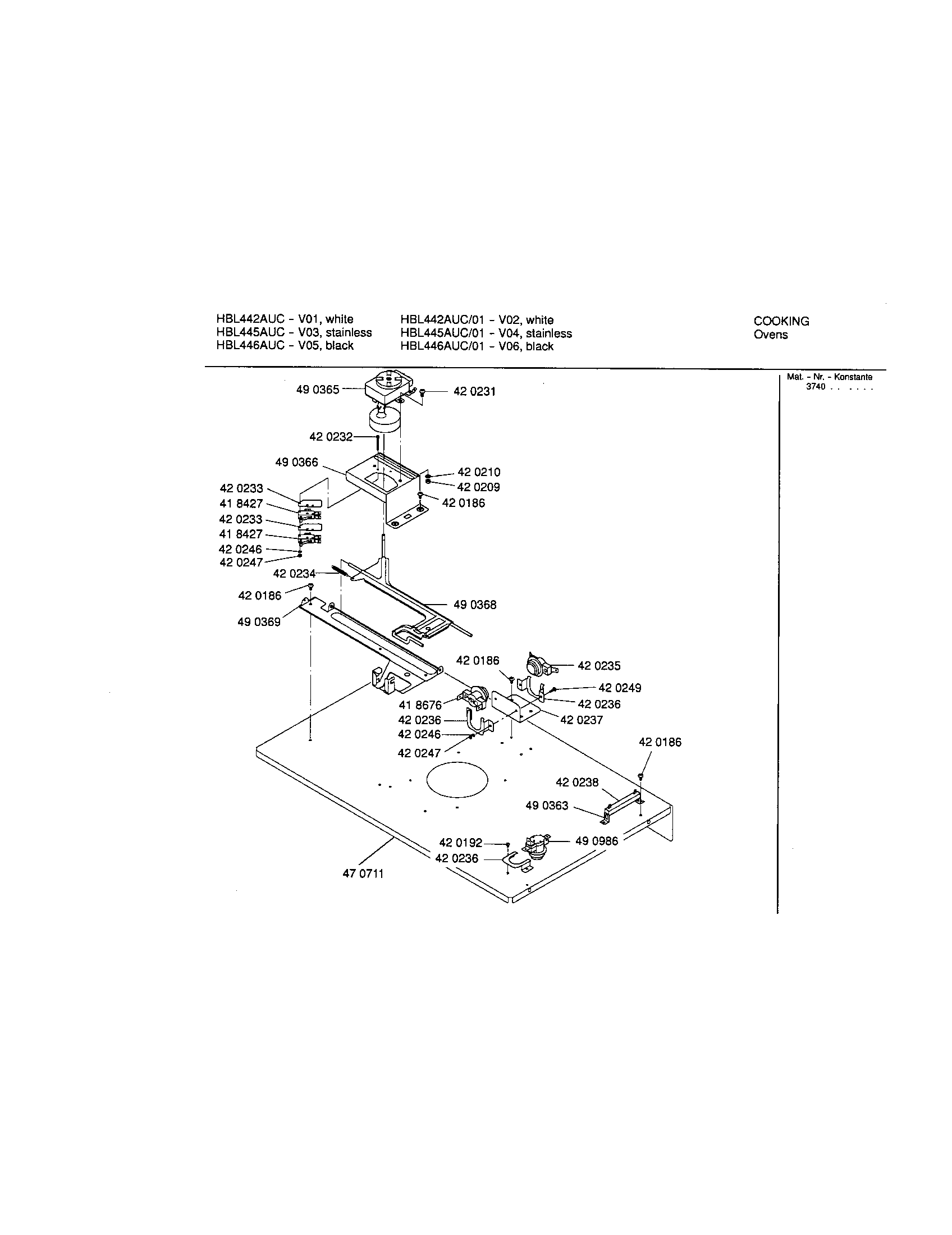 Bosch HBL446AUC internal top panel diagram