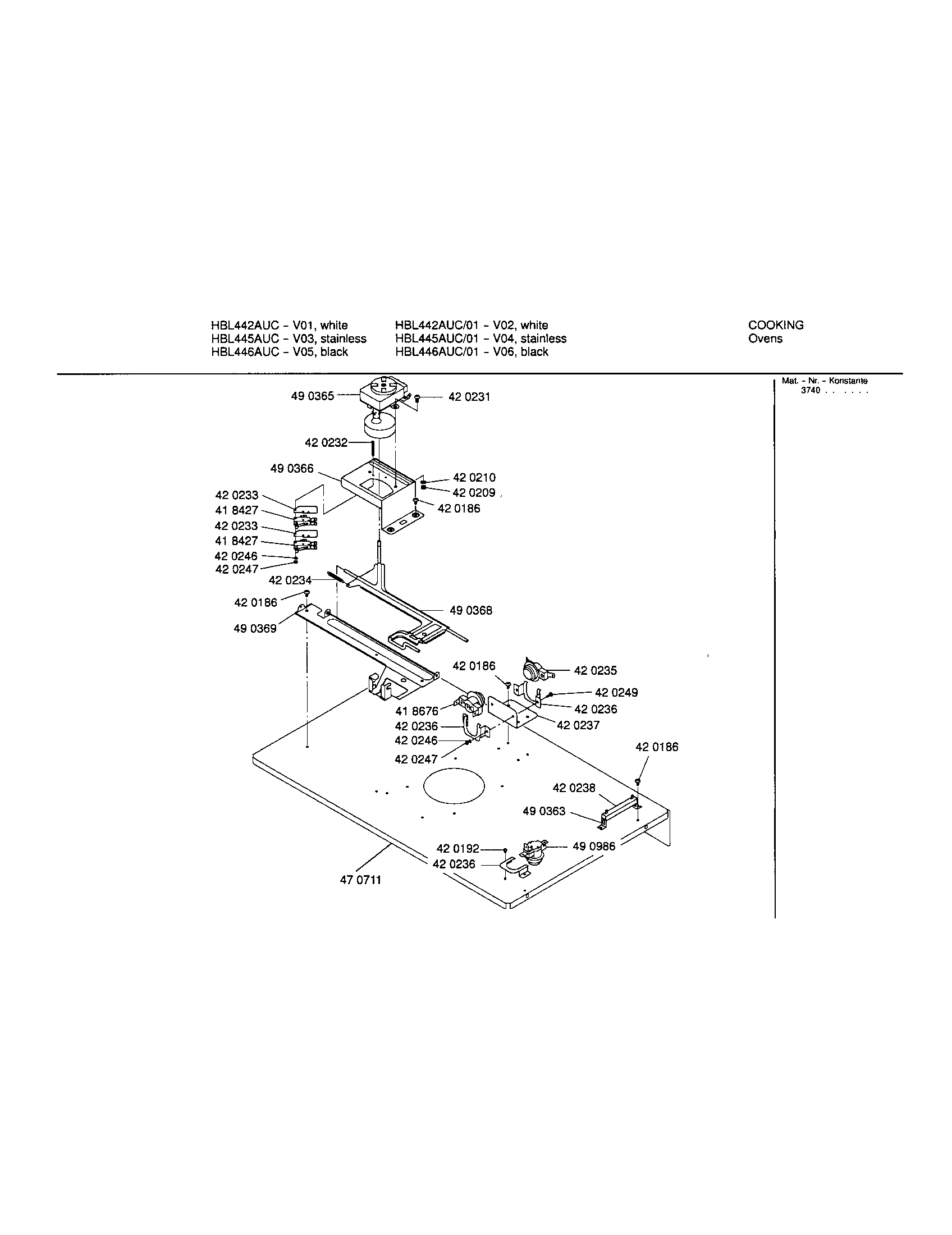 Bosch HBL445AUC internal top panel diagram