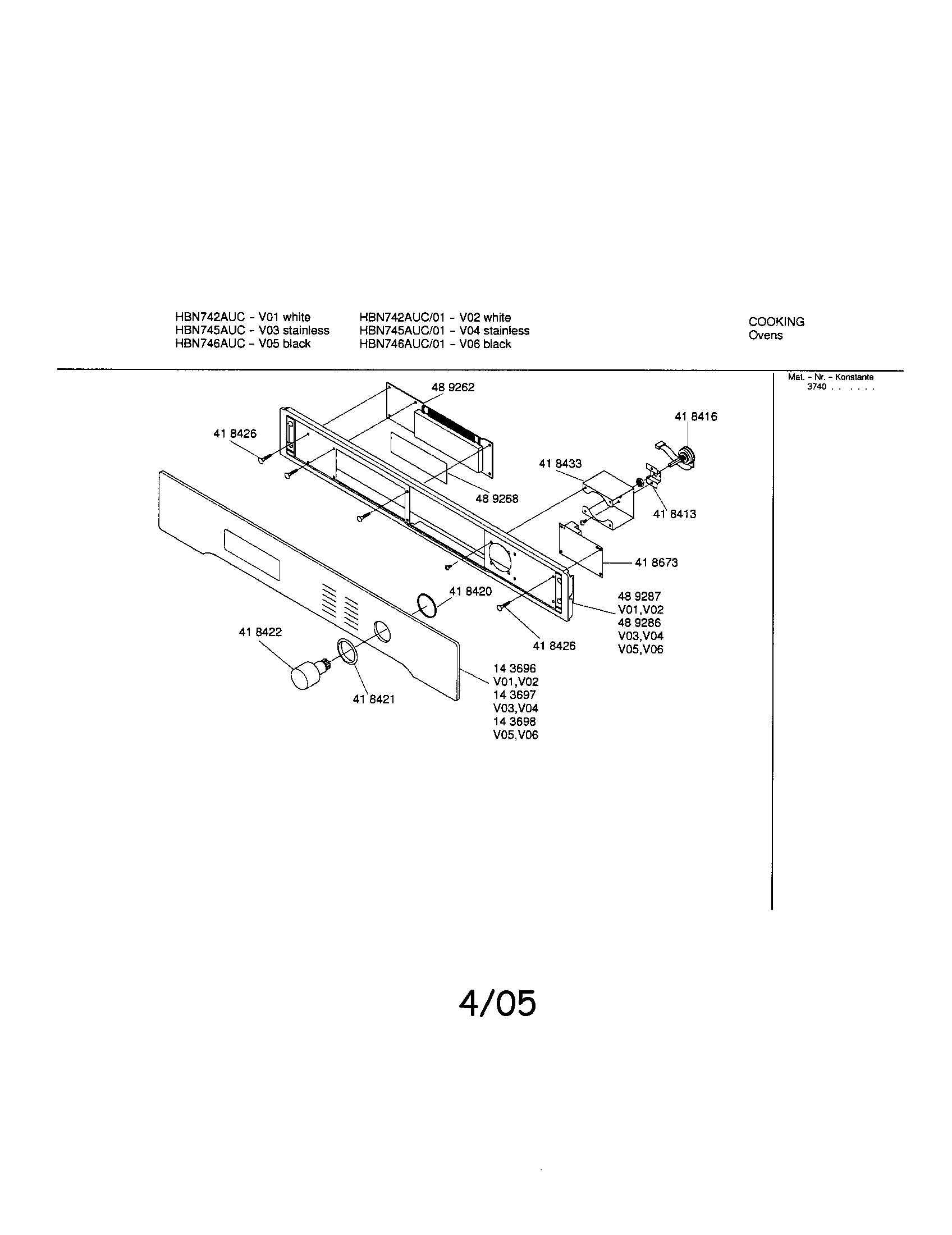 Bosch HBN745AUC fascia panel diagram