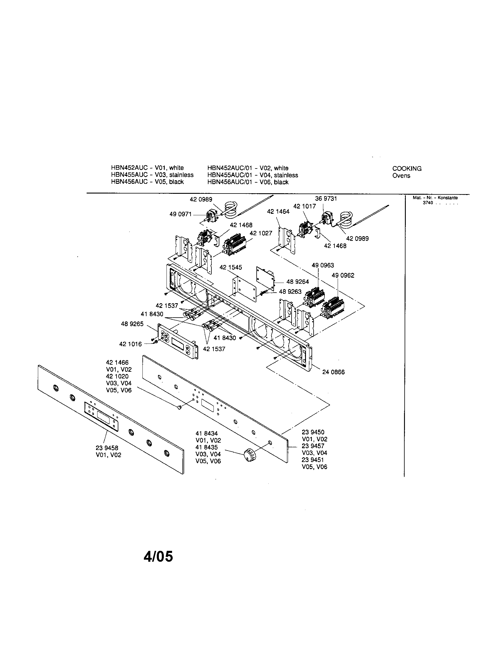 Bosch HBN456AUC fascia panel diagram