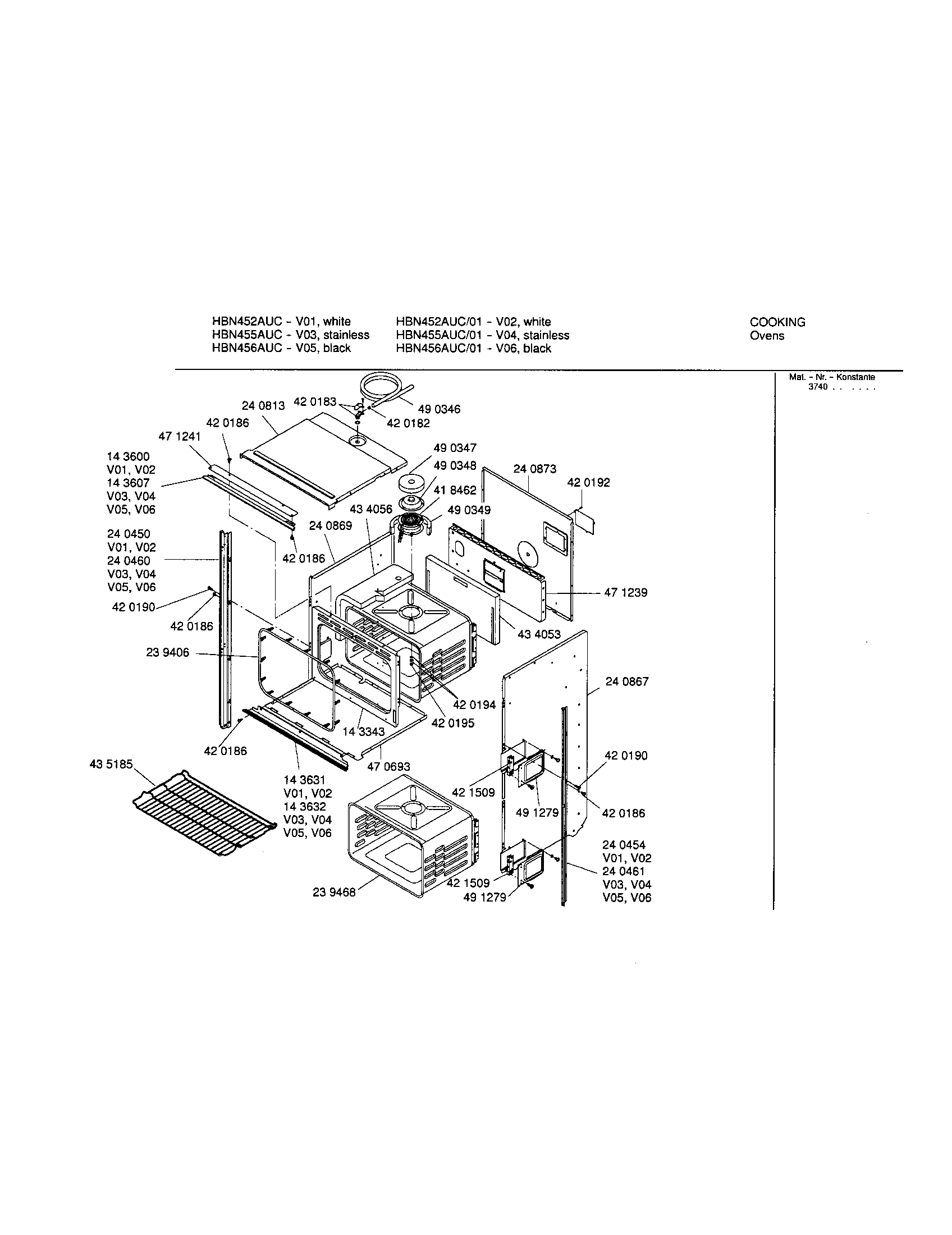 Bosch HBN456AUC upper body diagram