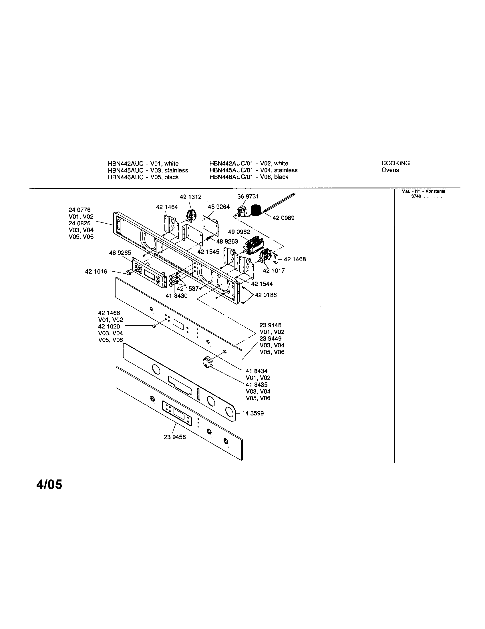 Bosch HBN446AUC fascia panel diagram