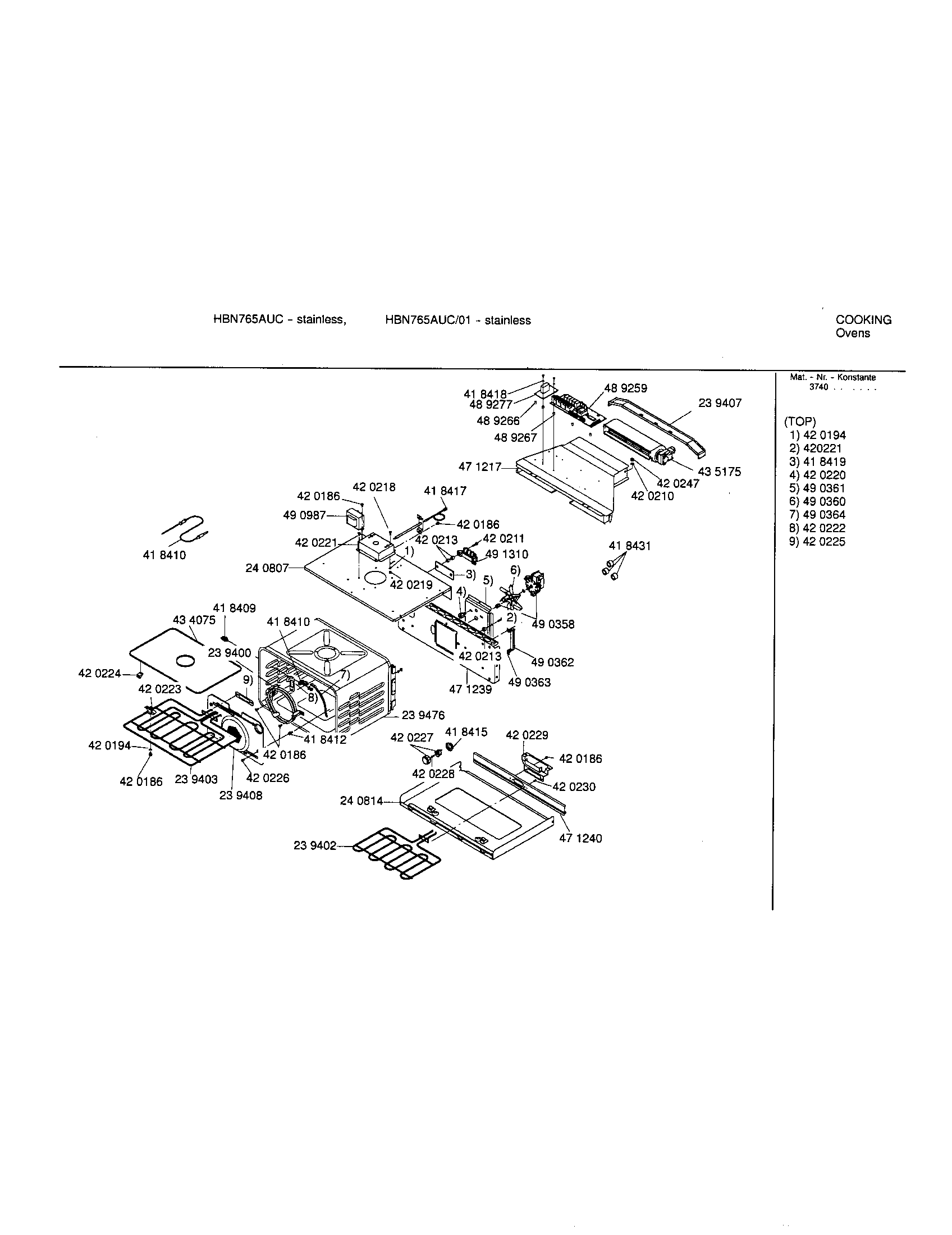 Bosch HBN765AUC upper cavity diagram