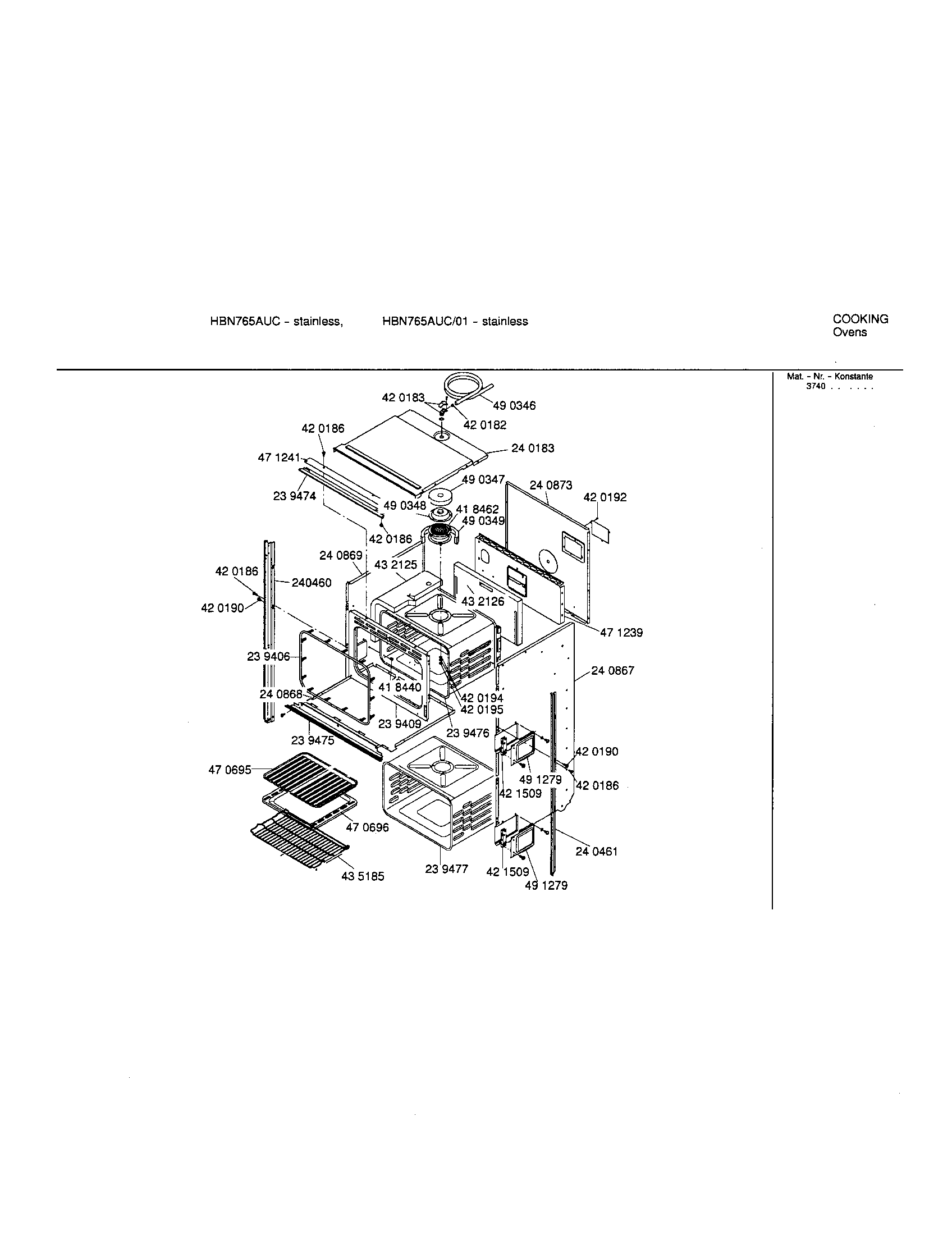 Bosch HBN765AUC upper body diagram