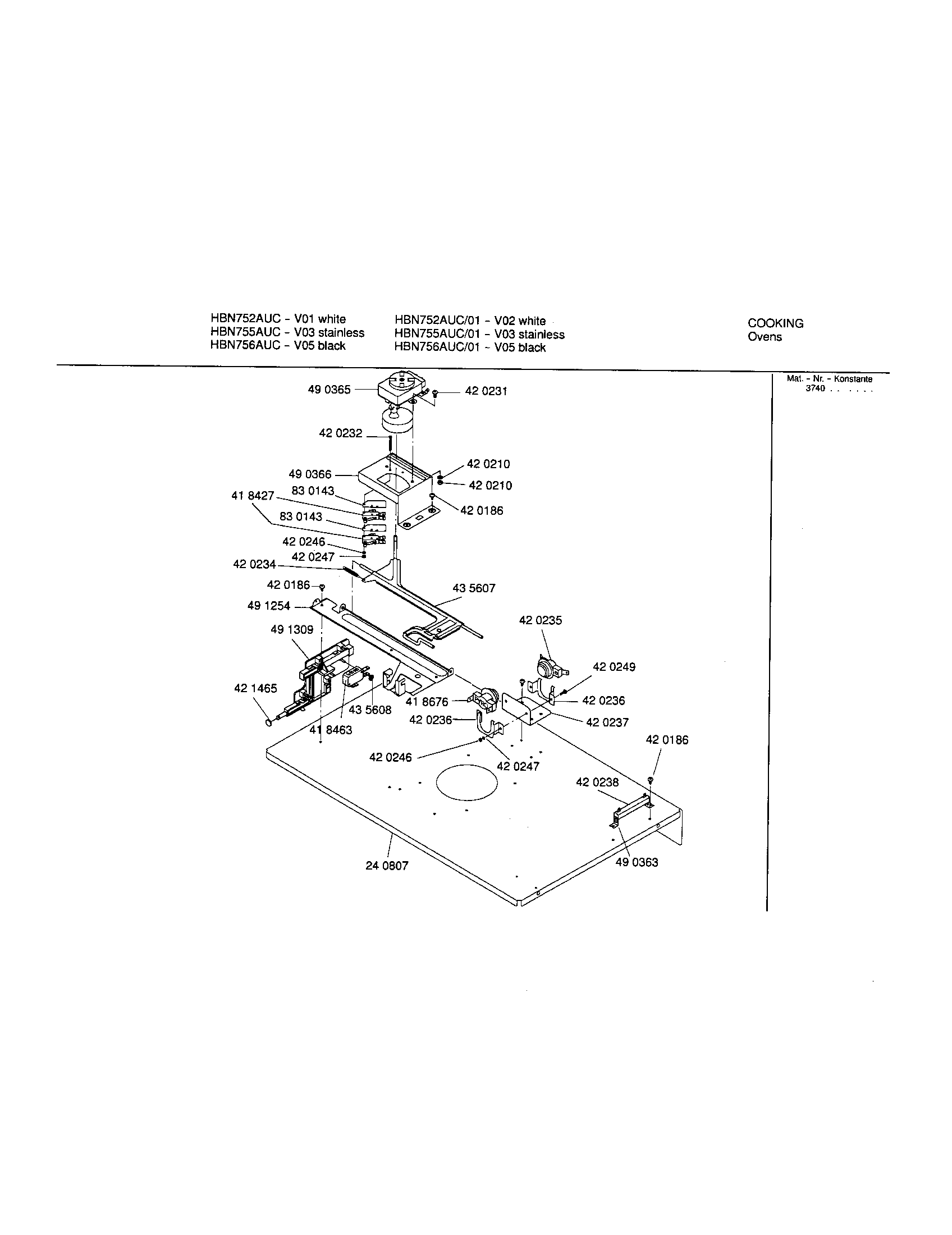 Bosch HBN755AUC upper internal panel diagram