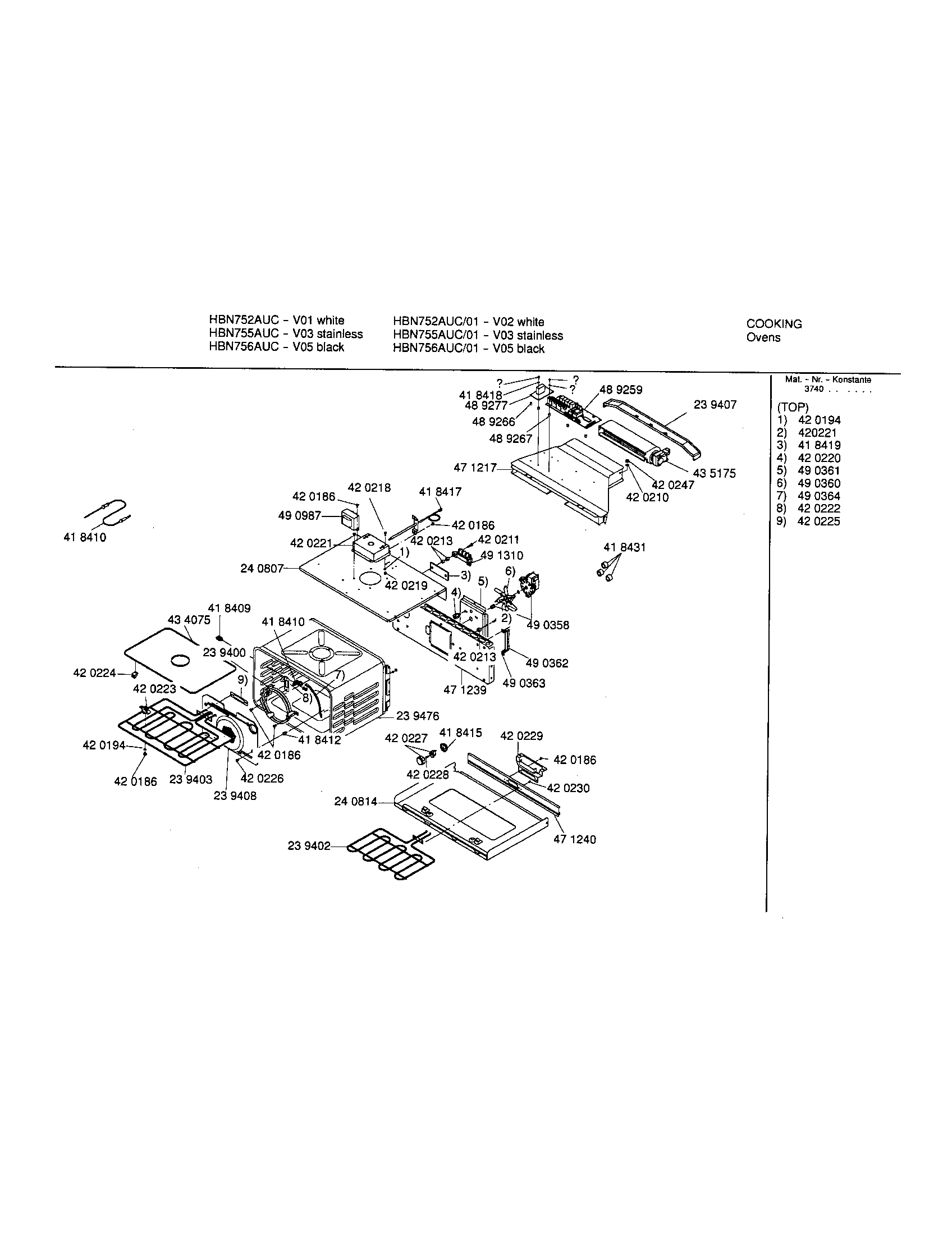 Bosch HBN755AUC upper cavity diagram