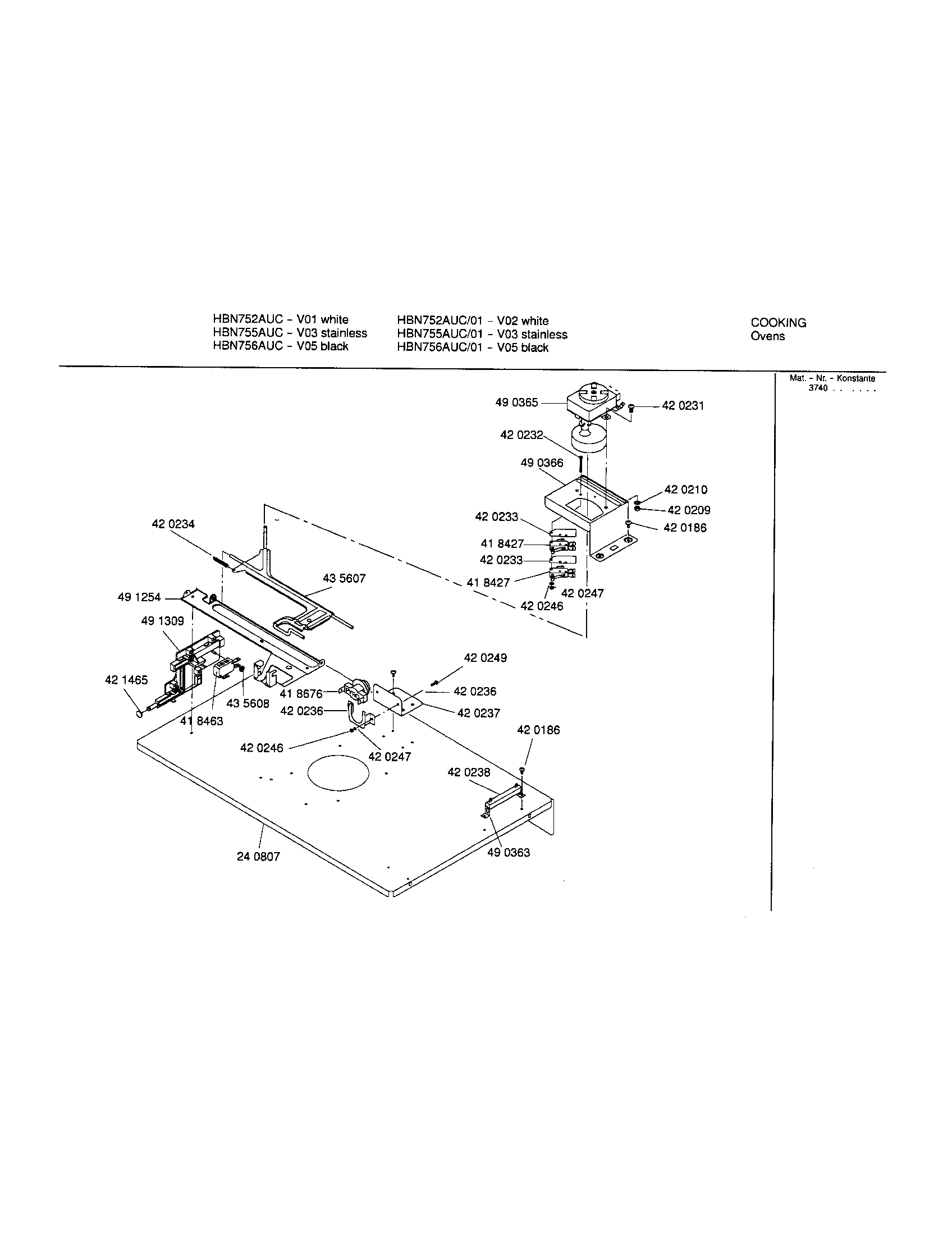 Bosch HBN755AUC lower internal panel diagram