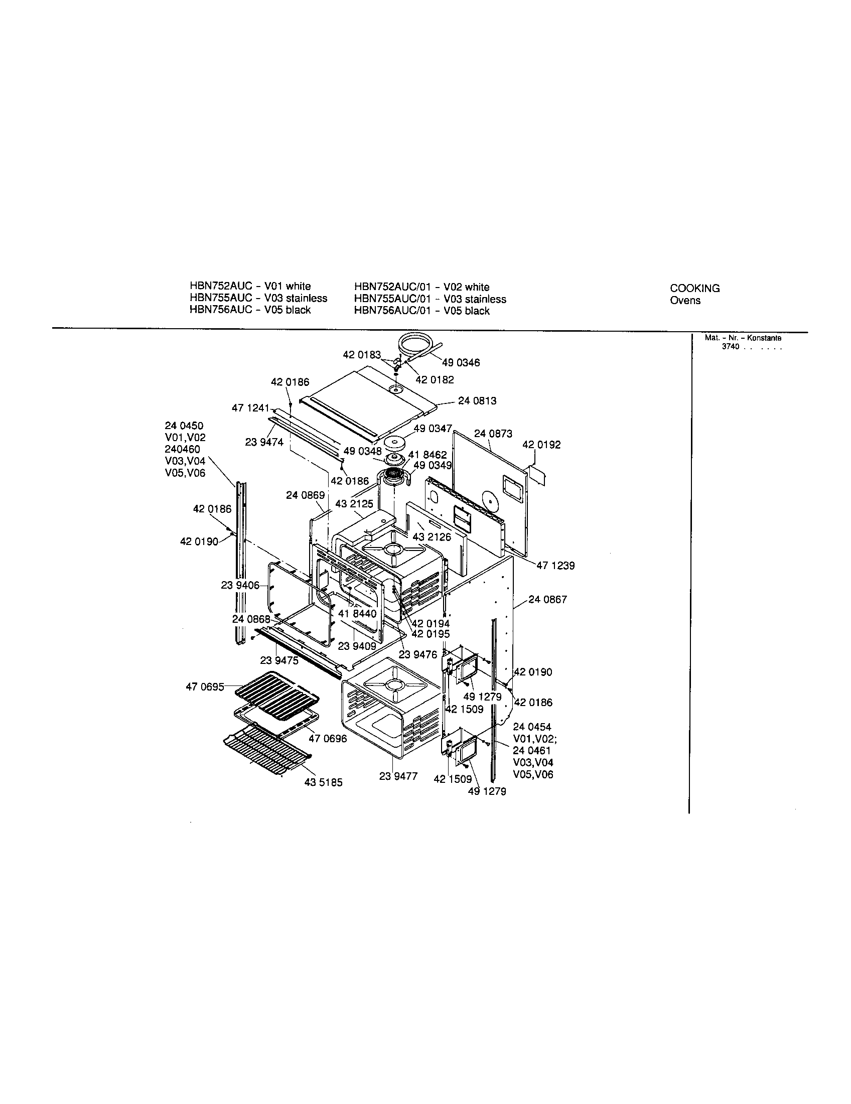 Bosch HBN755AUC upper body diagram