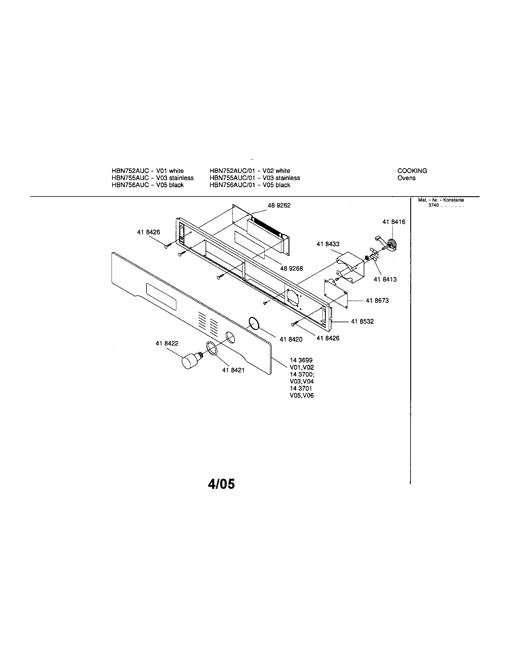 Bosch HBN752AUC fascia panel diagram