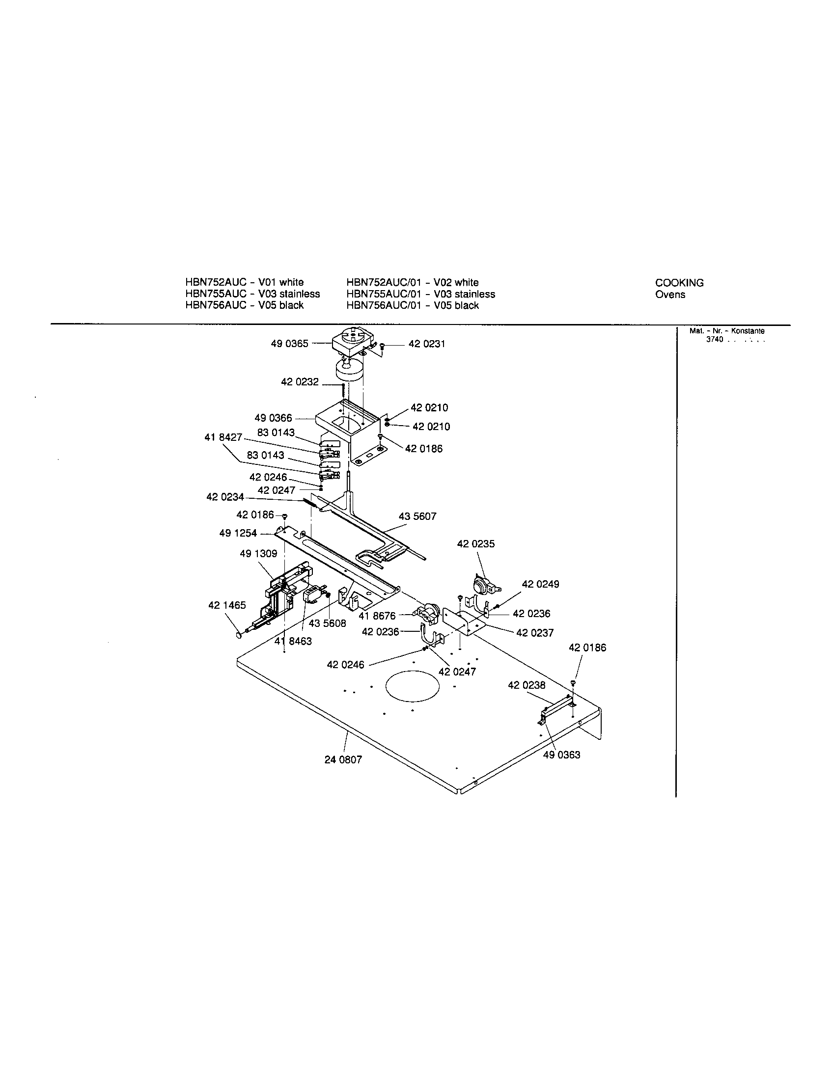 Bosch HBN752AUC upper internal panel diagram