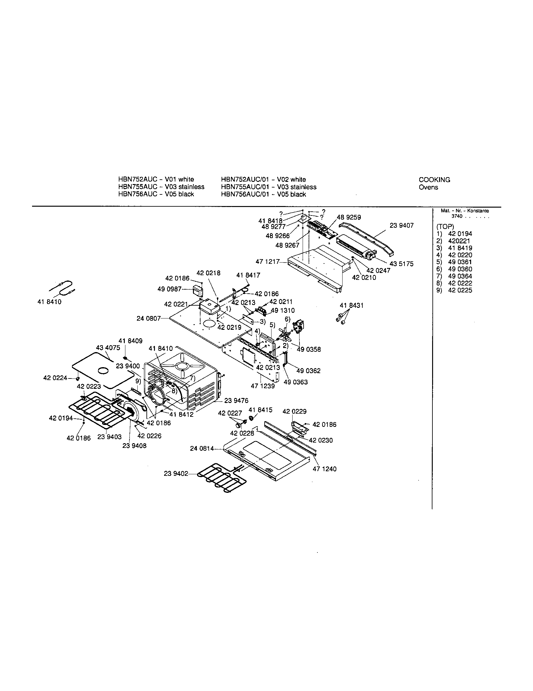 Bosch HBN752AUC upper cavity diagram