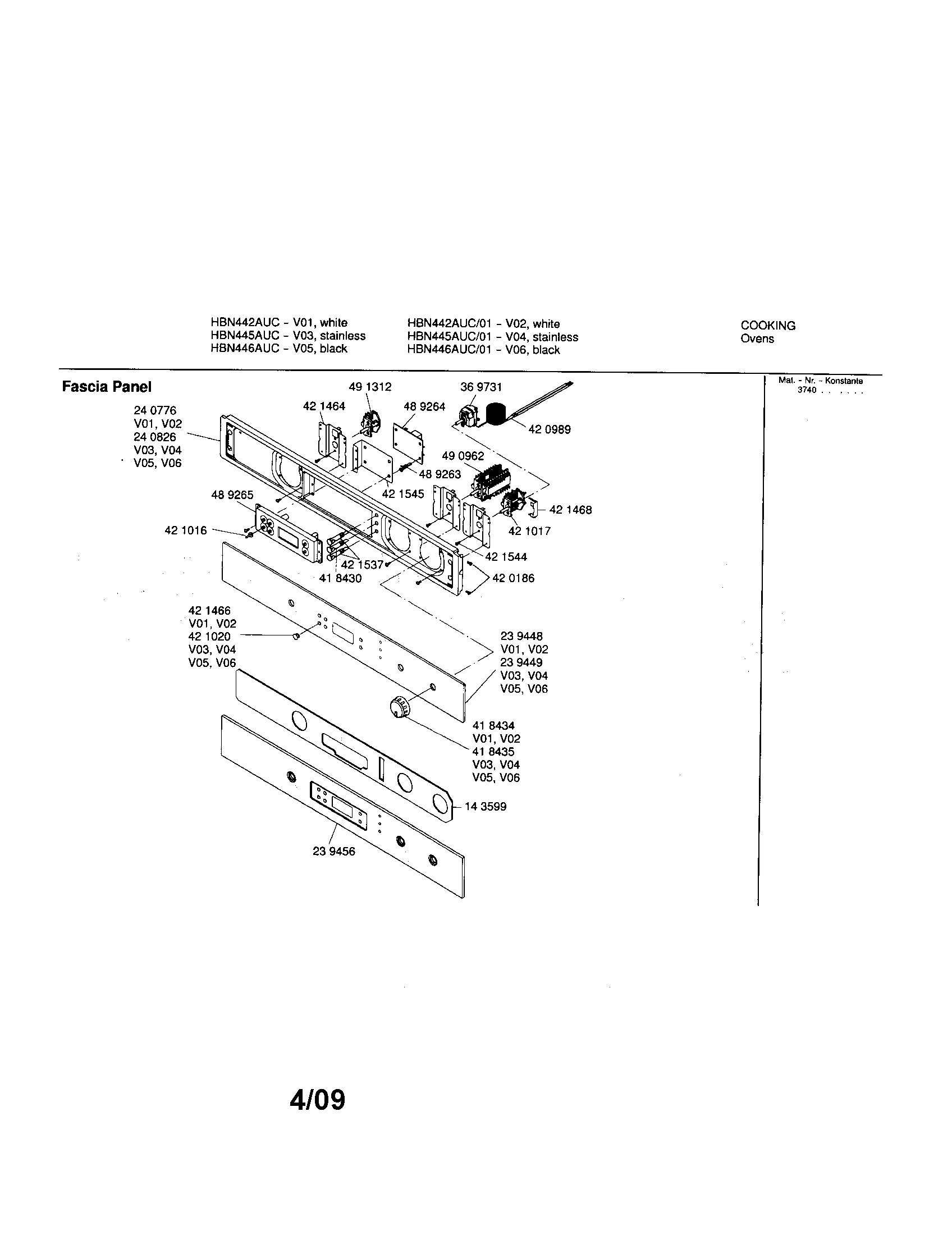 Bosch HBN445AUC fascia panel diagram