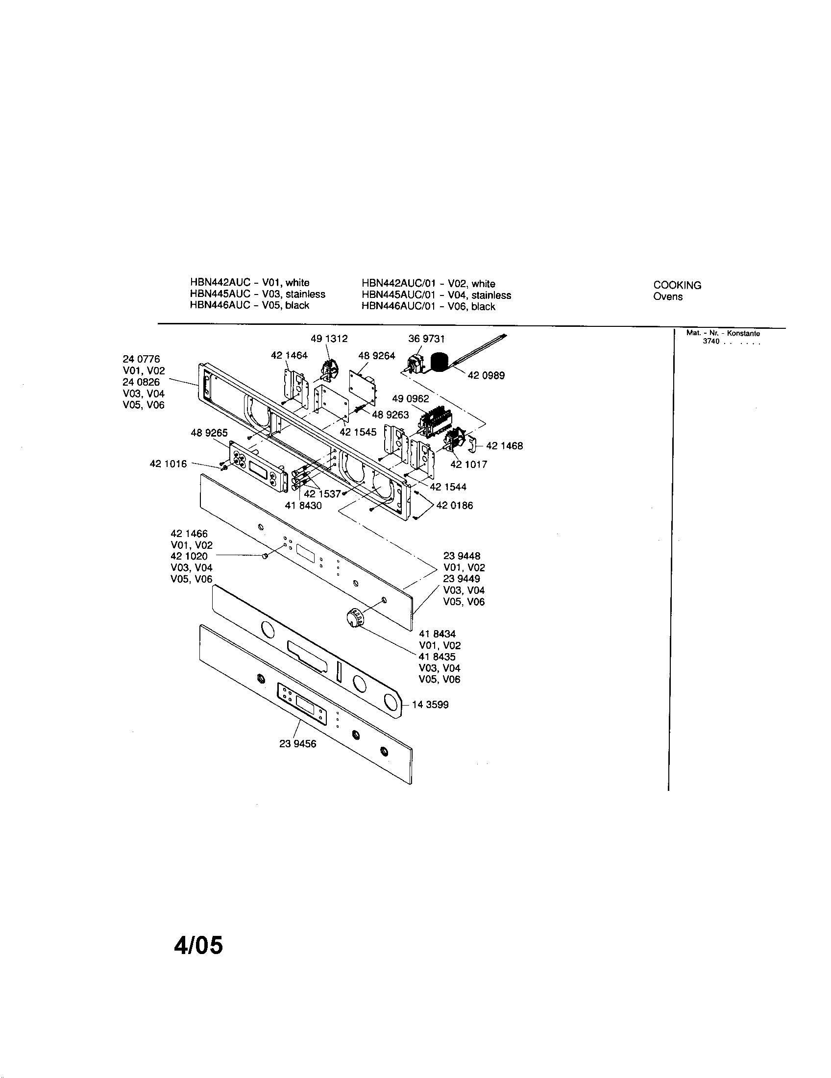 Bosch HBN442AUC fascia panel diagram