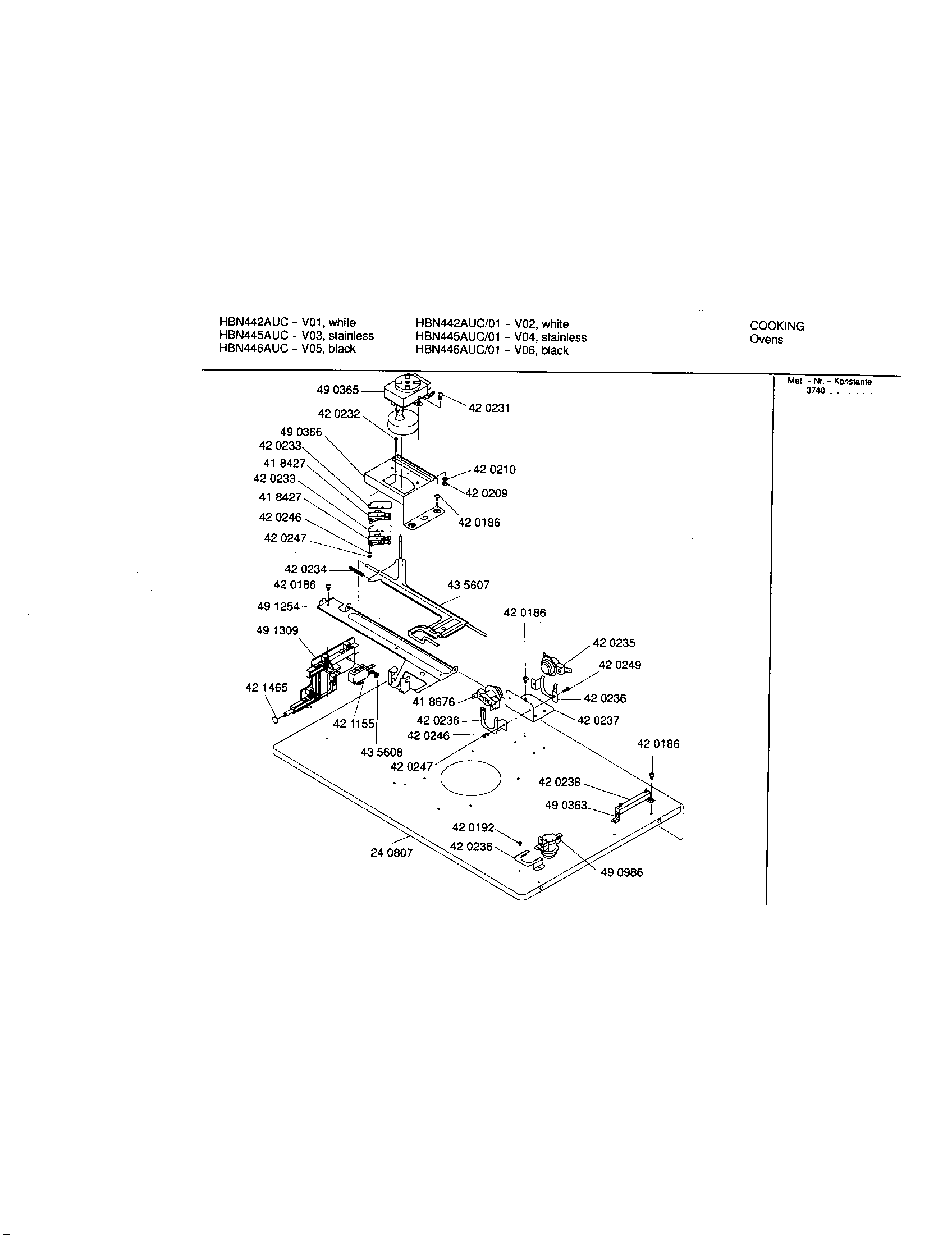 Bosch HBN442AUC internal top panel diagram