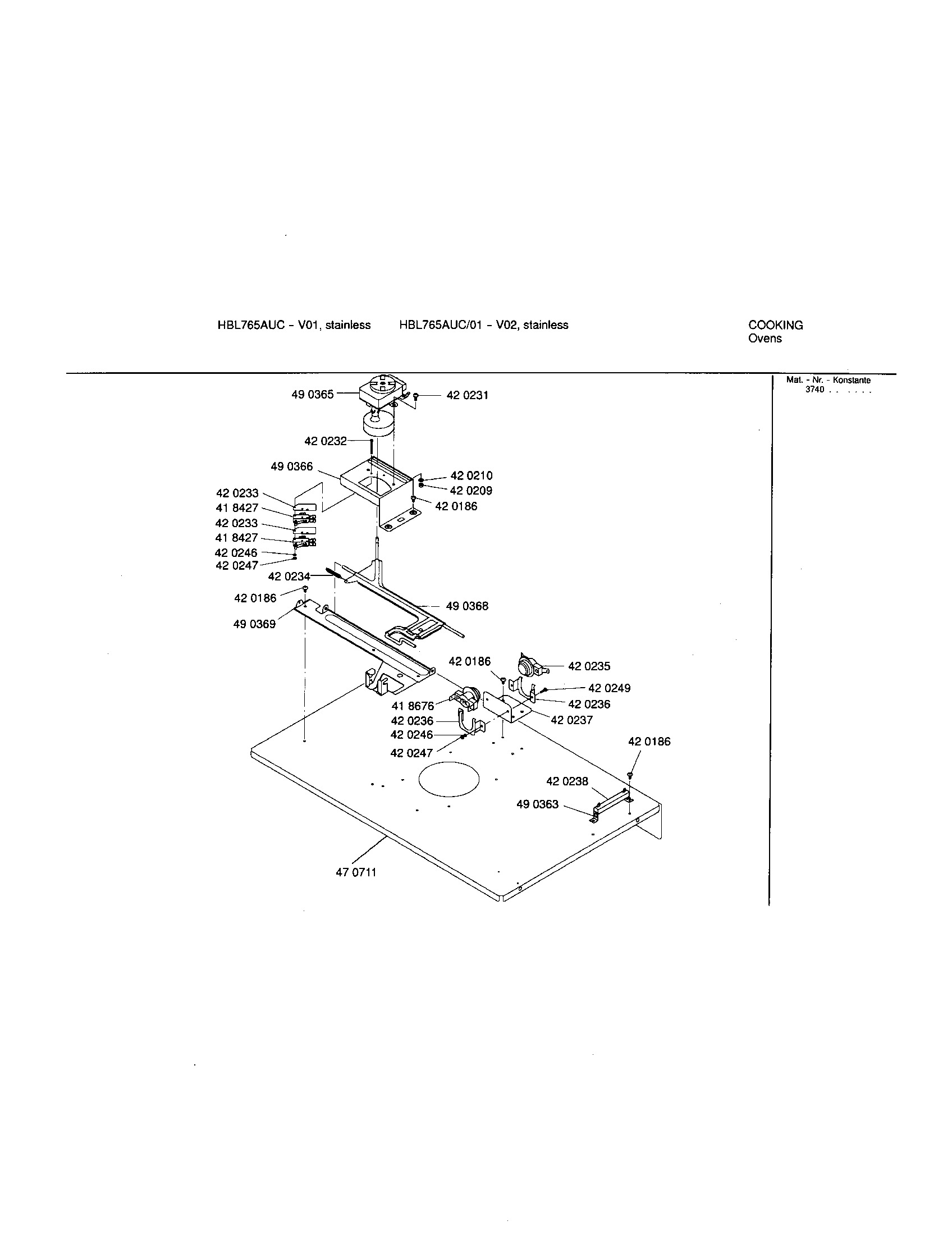Bosch HBL765AUC upper internal panel diagram