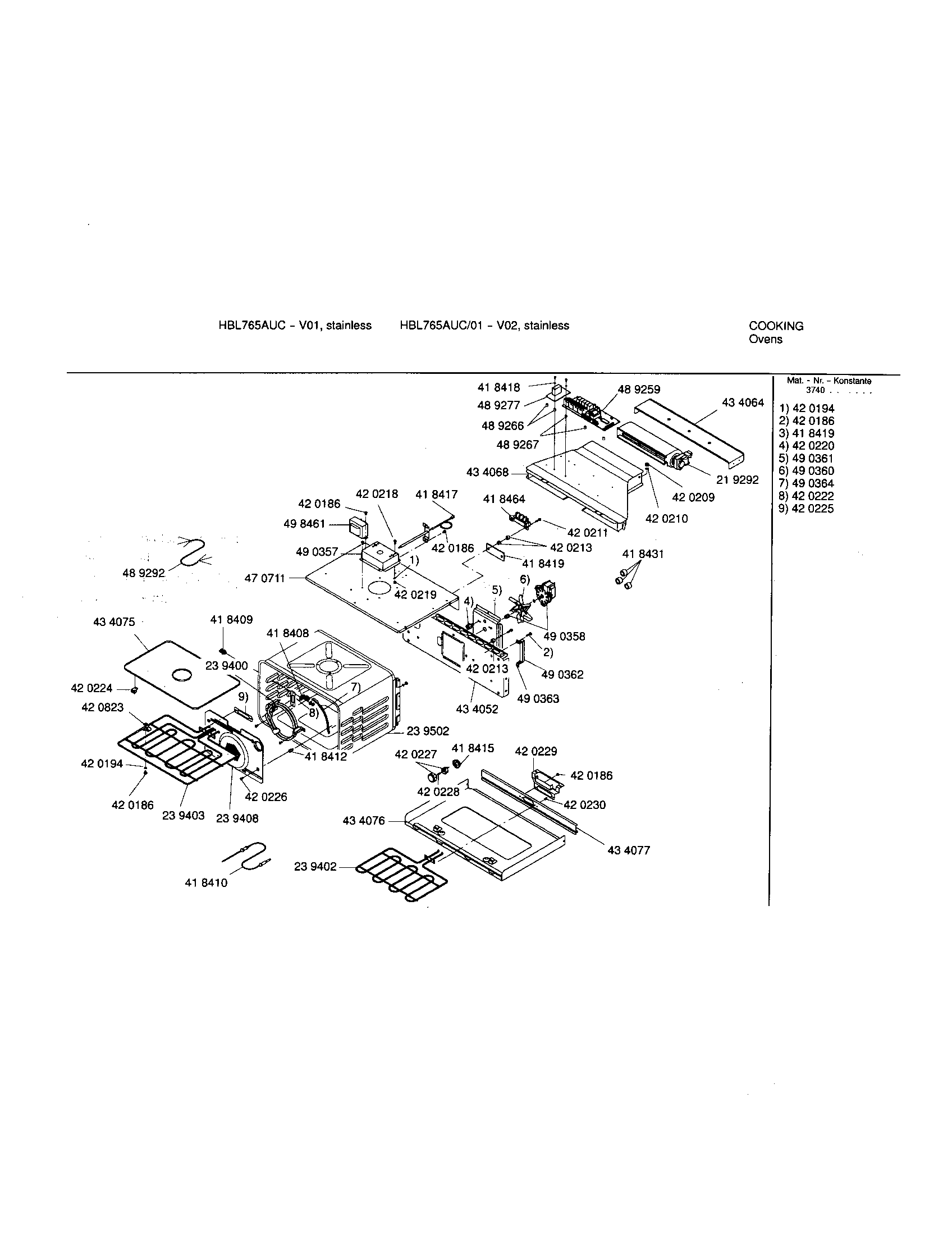 Bosch HBL765AUC upper cavity diagram