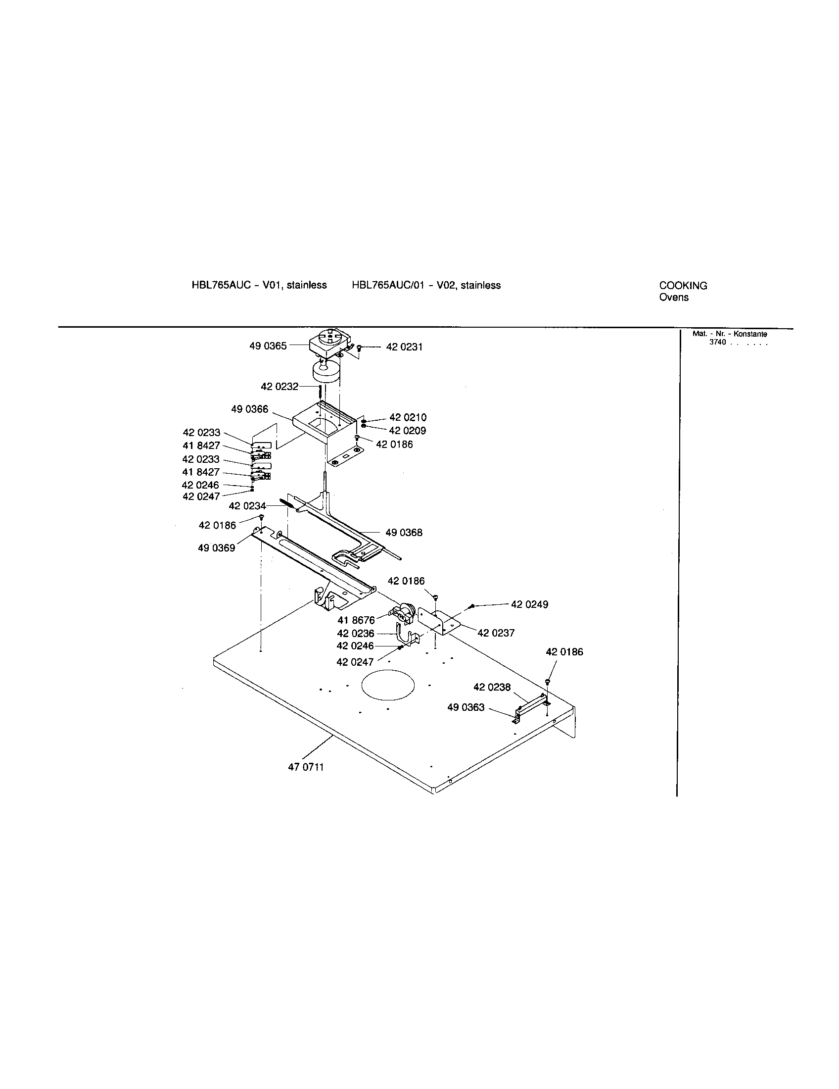 Bosch HBL765AUC lower internal panel diagram