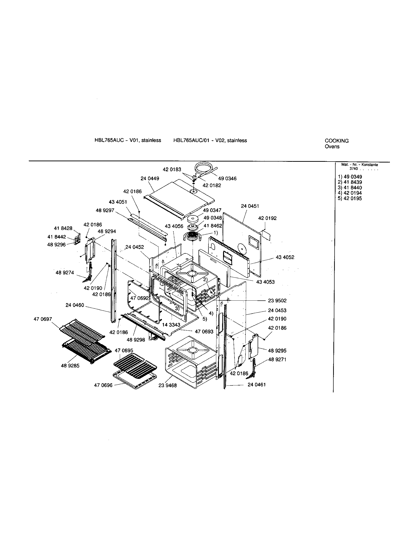 Bosch HBL765AUC upper body diagram