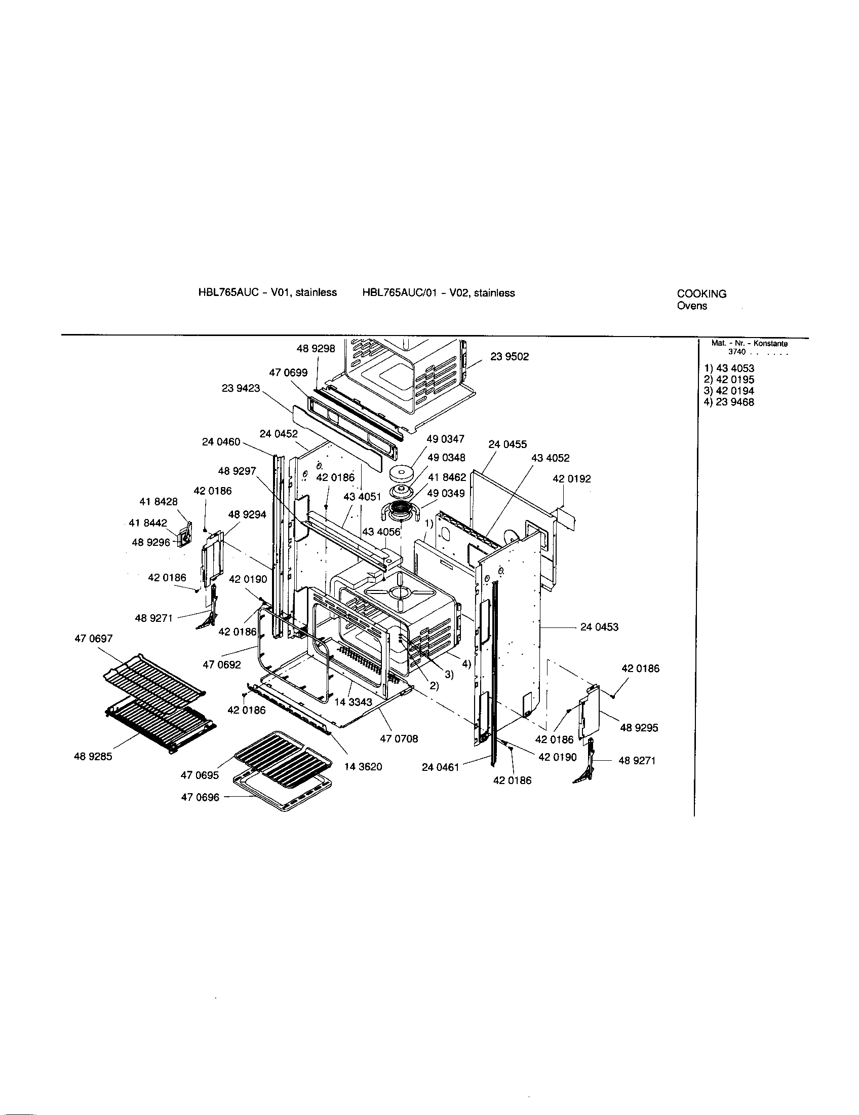Bosch HBL765AUC lower body diagram