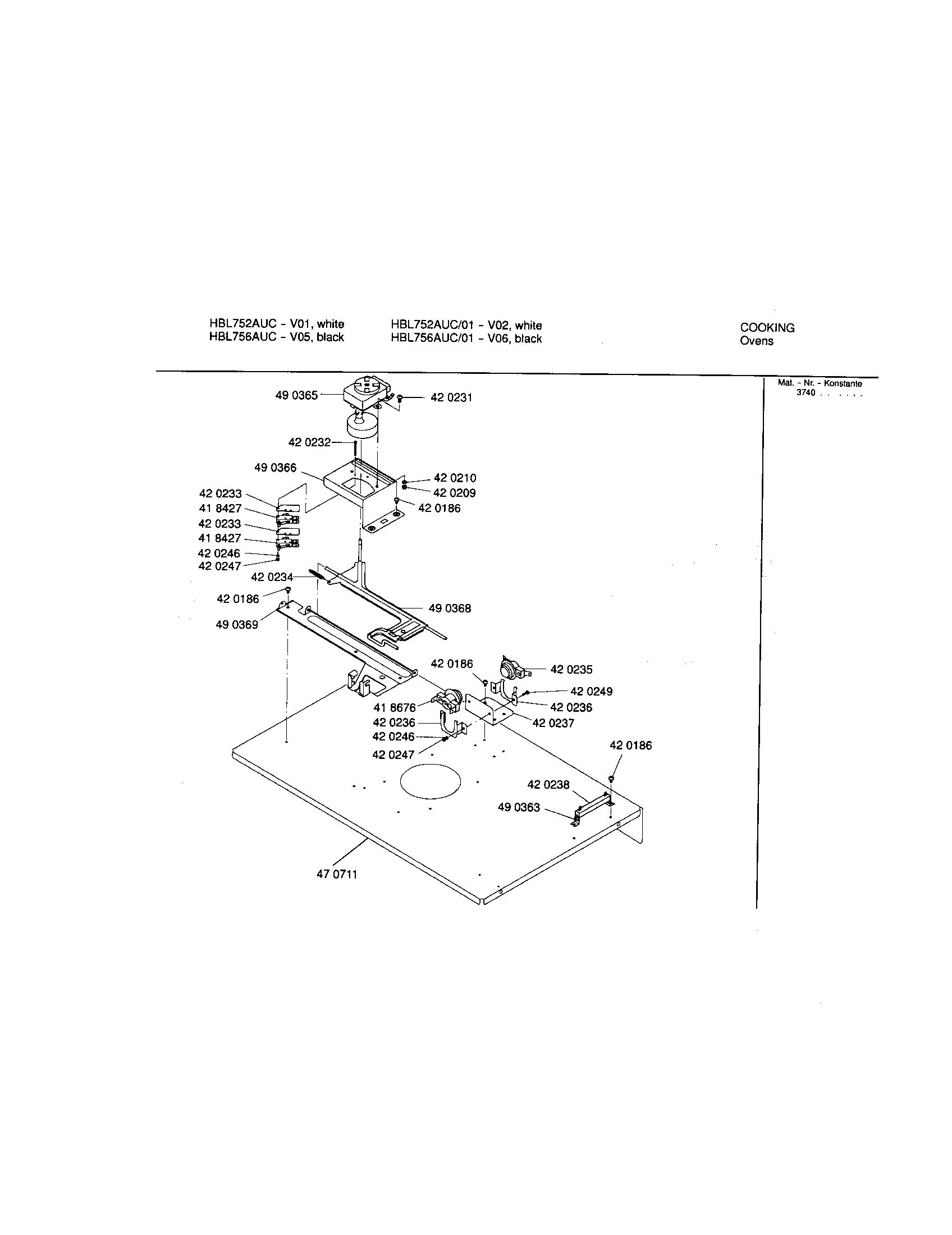 Bosch HBL756AUC/00 upper internal panel diagram