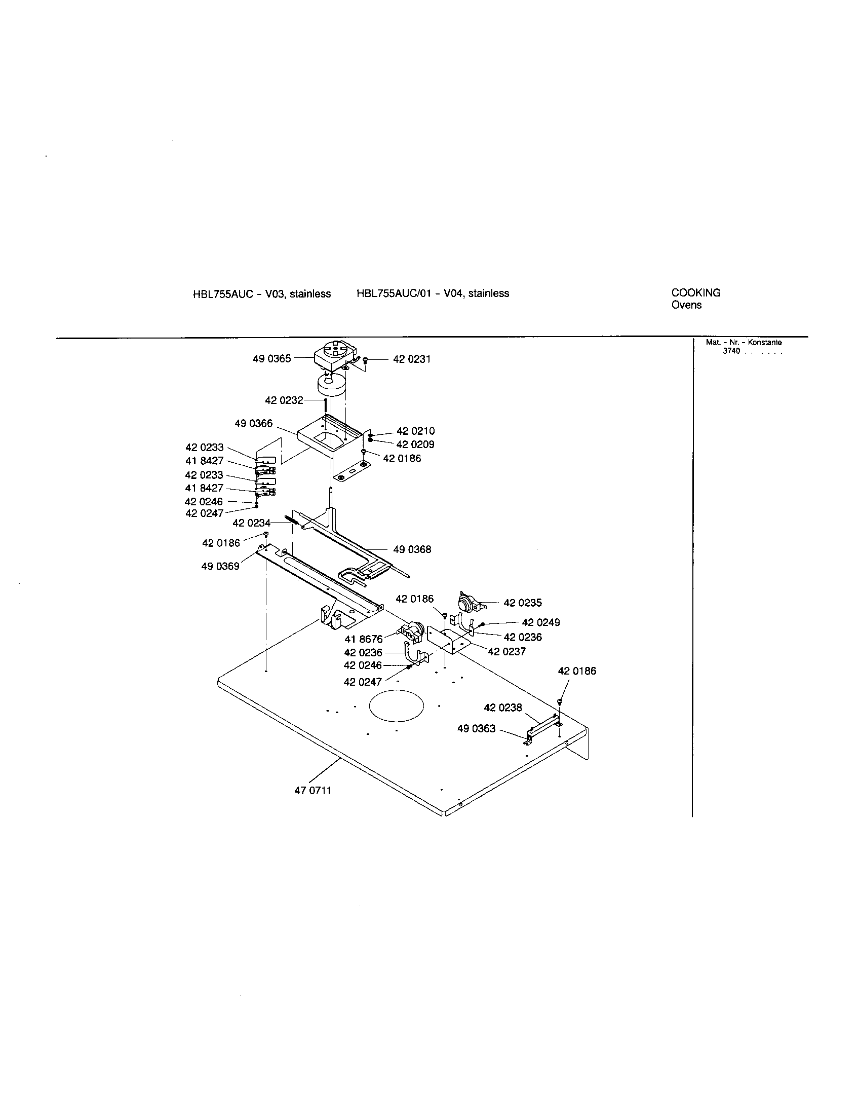 Bosch HBL755AUC/00 upper internal panel diagram