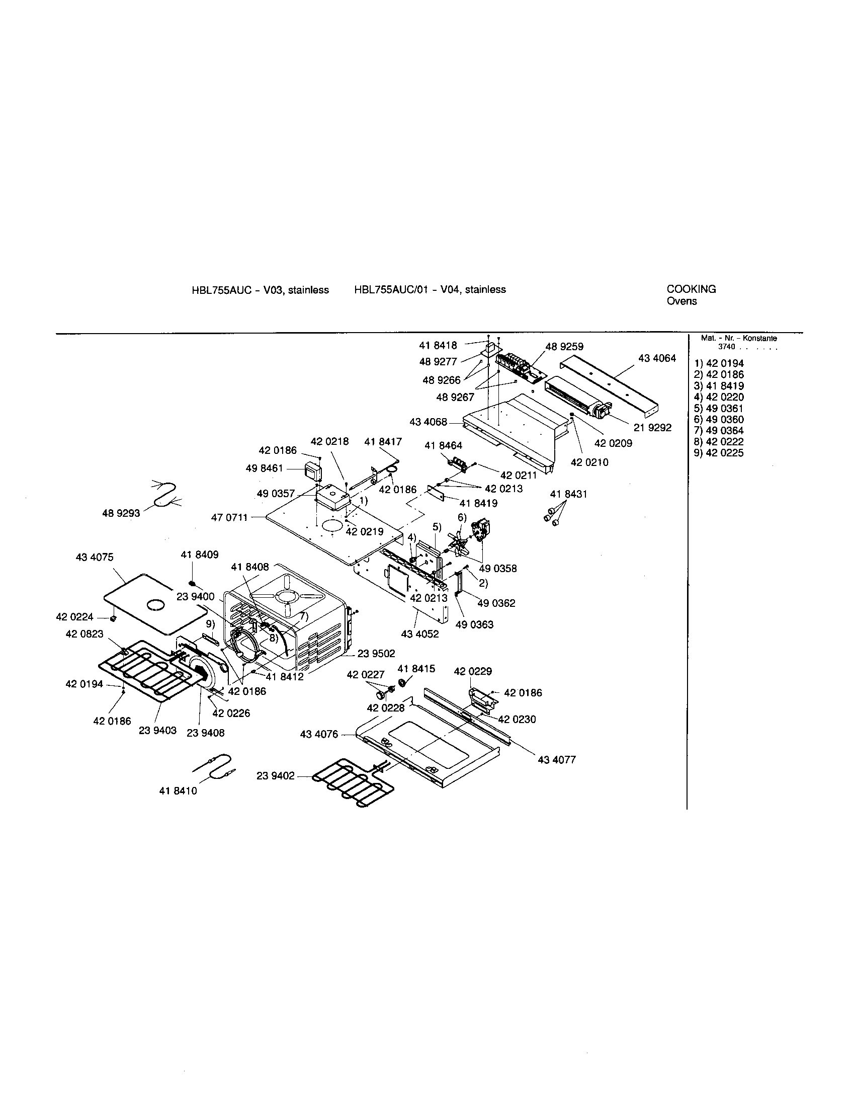 Bosch HBL755AUC/00 upper cavity diagram
