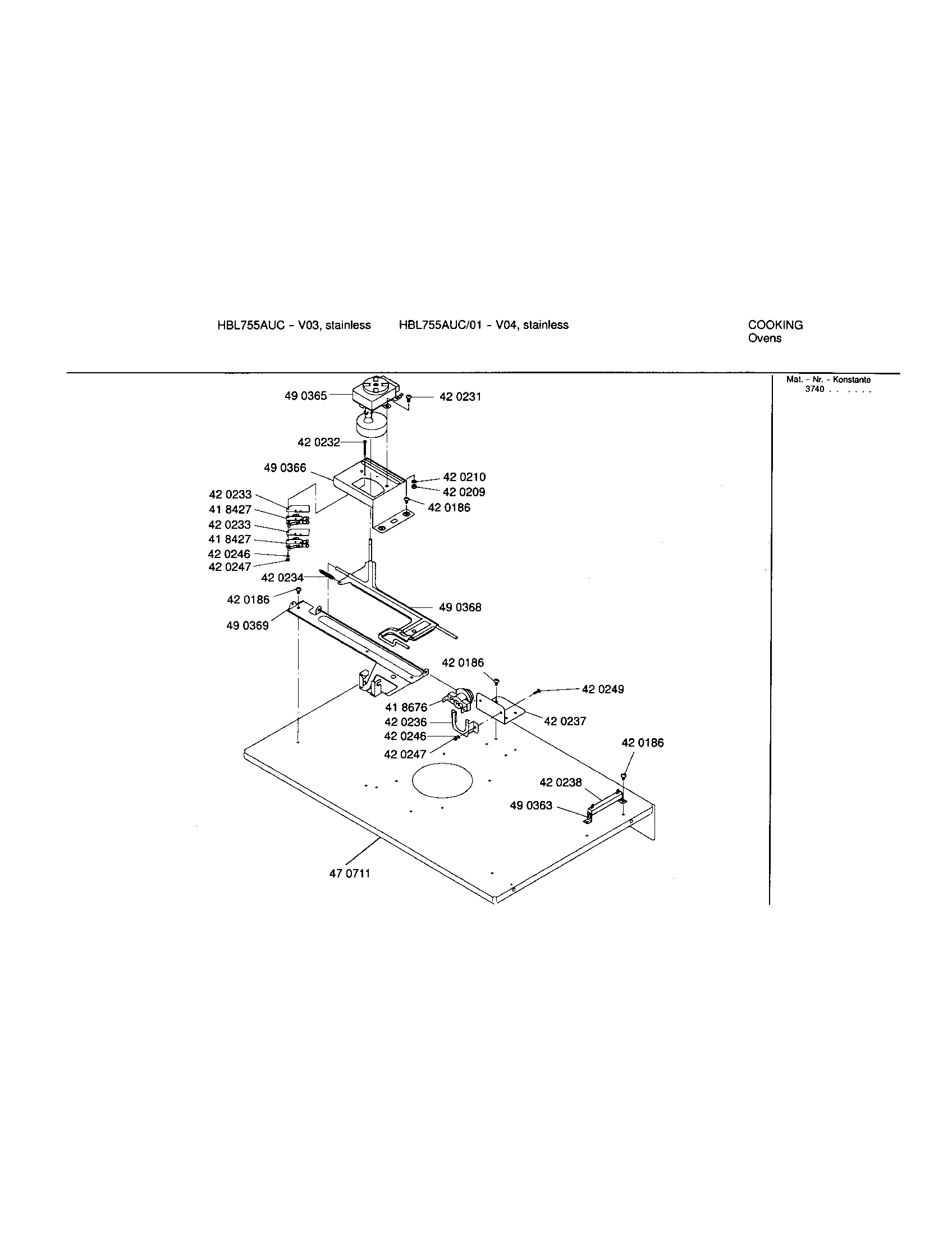 Bosch HBL755AUC/00 lower internal panel diagram
