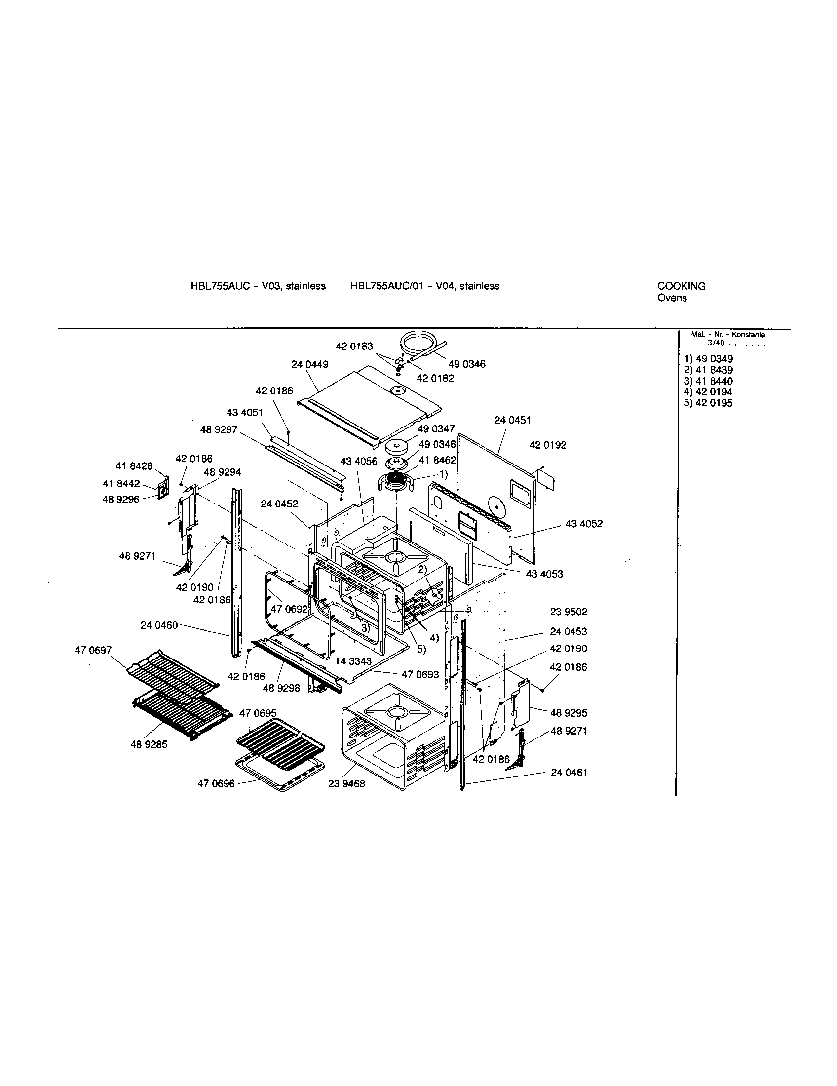 Bosch HBL755AUC/00 upper body diagram