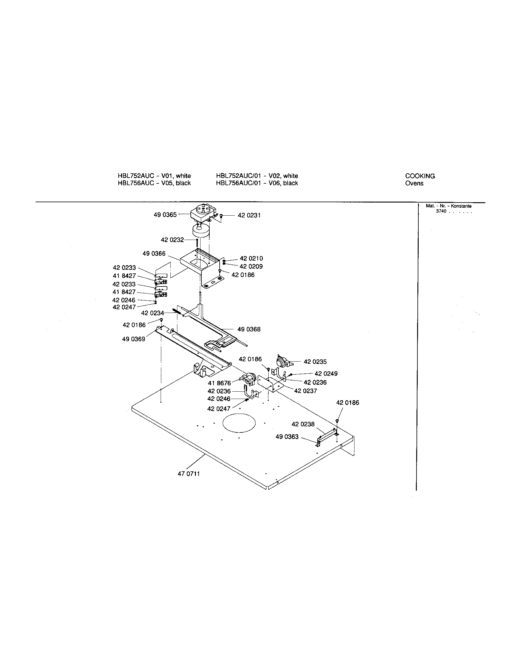 Bosch HBL752AUC/00 upper internal panel diagram