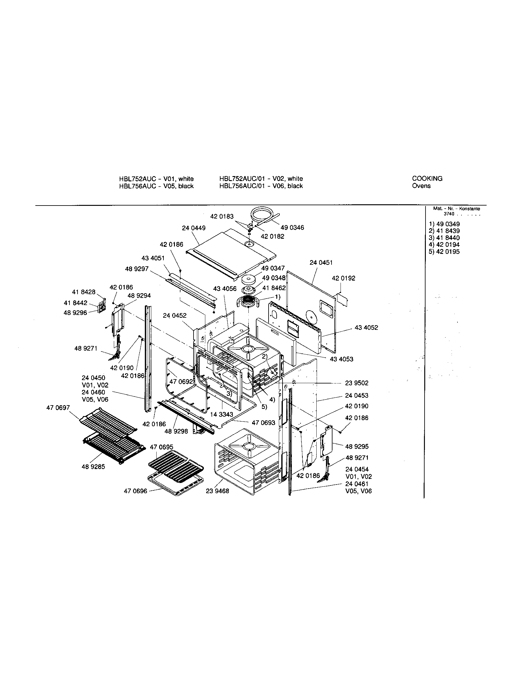 Bosch HBL752AUC/00 upper body diagram