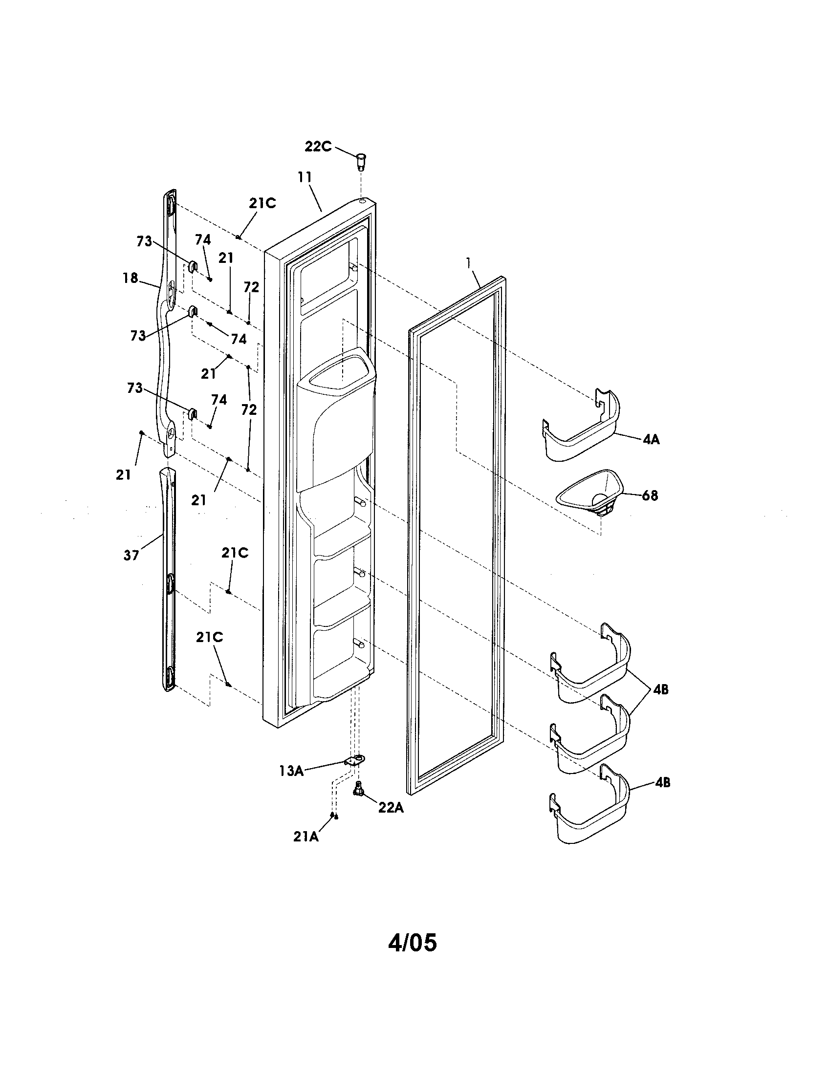 Frigidaire GLRS233ZDW4 freezer door diagram