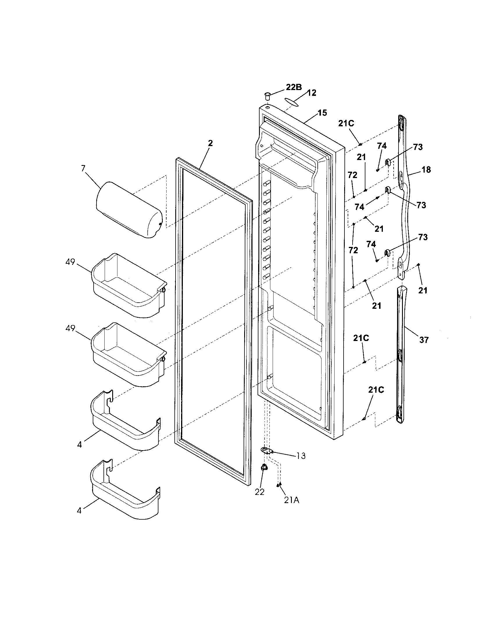 Frigidaire GLRS233ZDW4 refrigerator door diagram