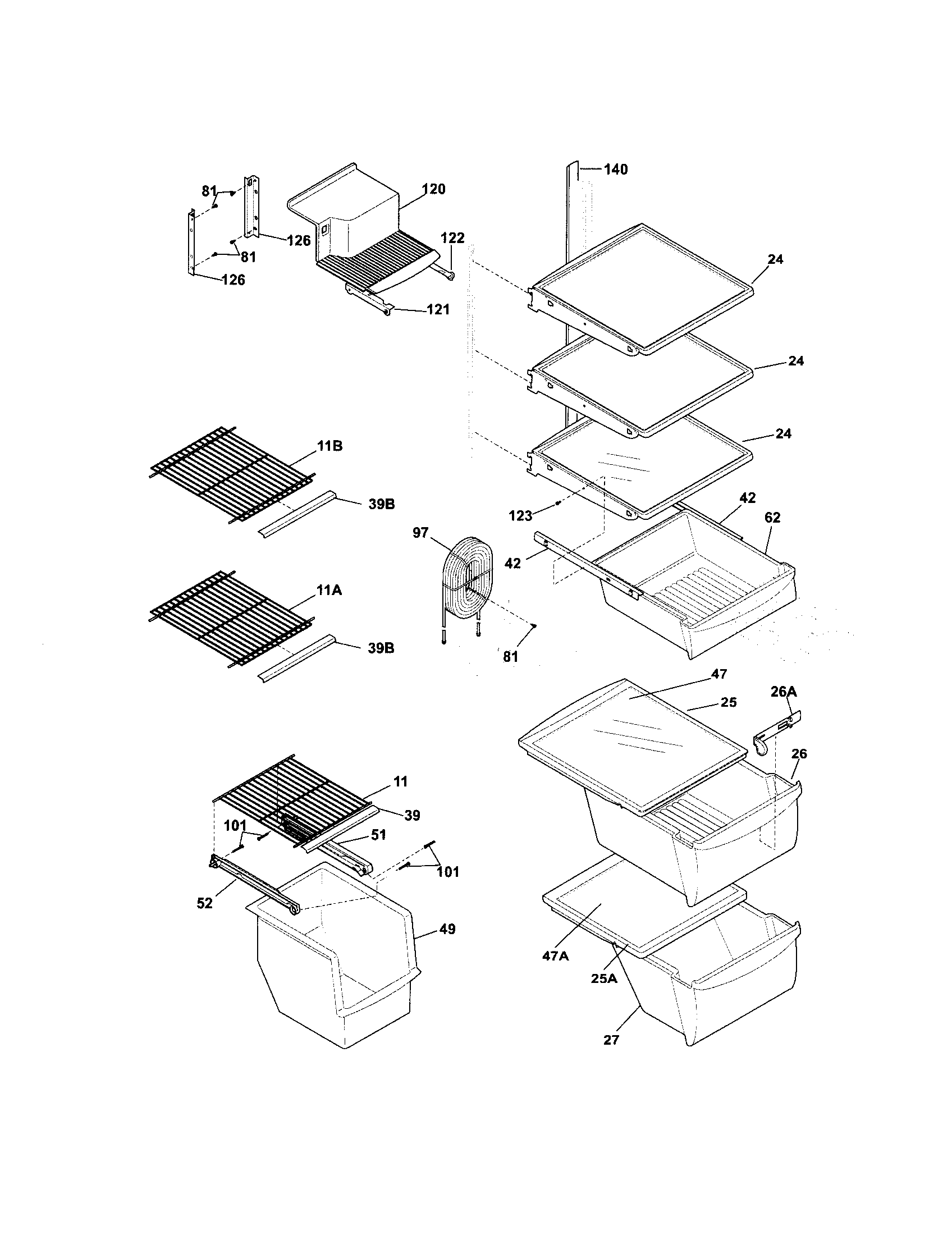 Frigidaire GLRS233ZDW4 shelves diagram