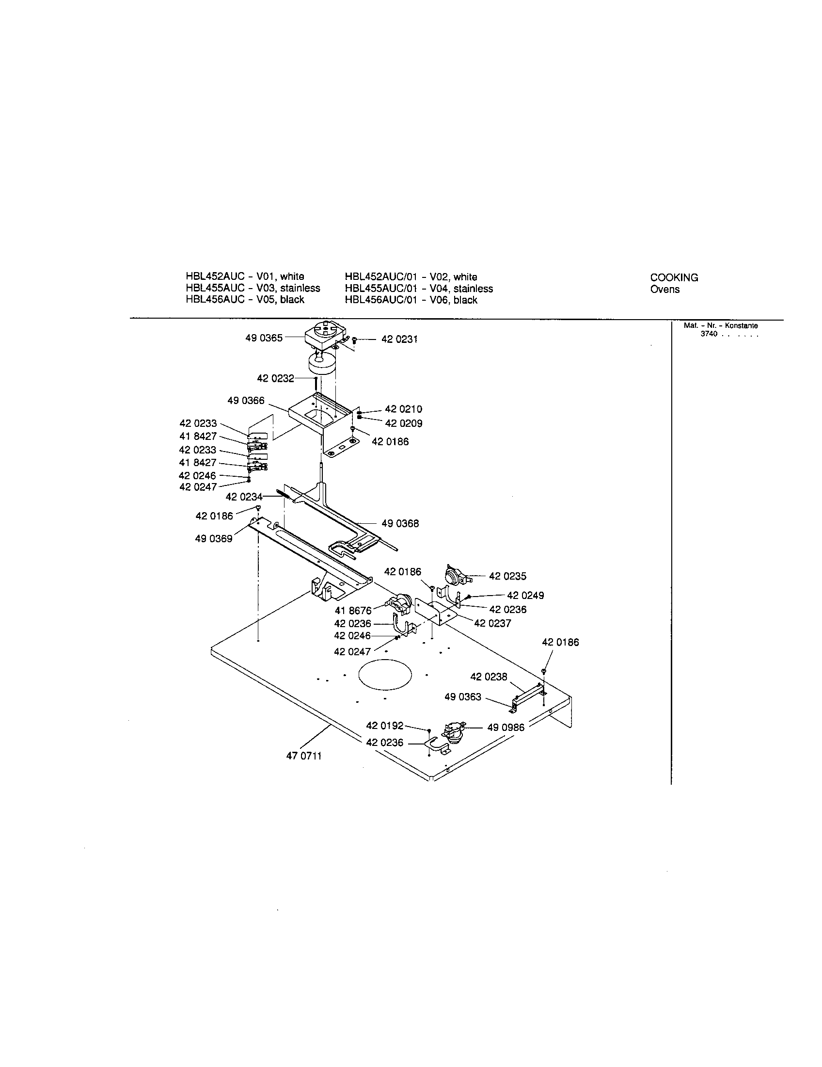 Bosch HBL452AUC lower internal panel diagram