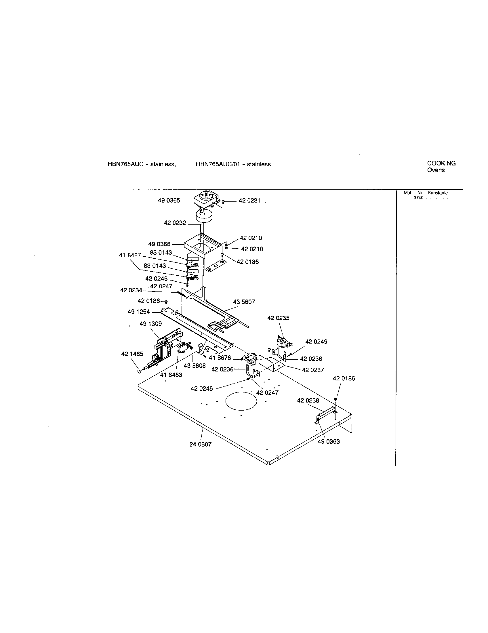 Bosch HBN765AUC/01 upper internal panel diagram