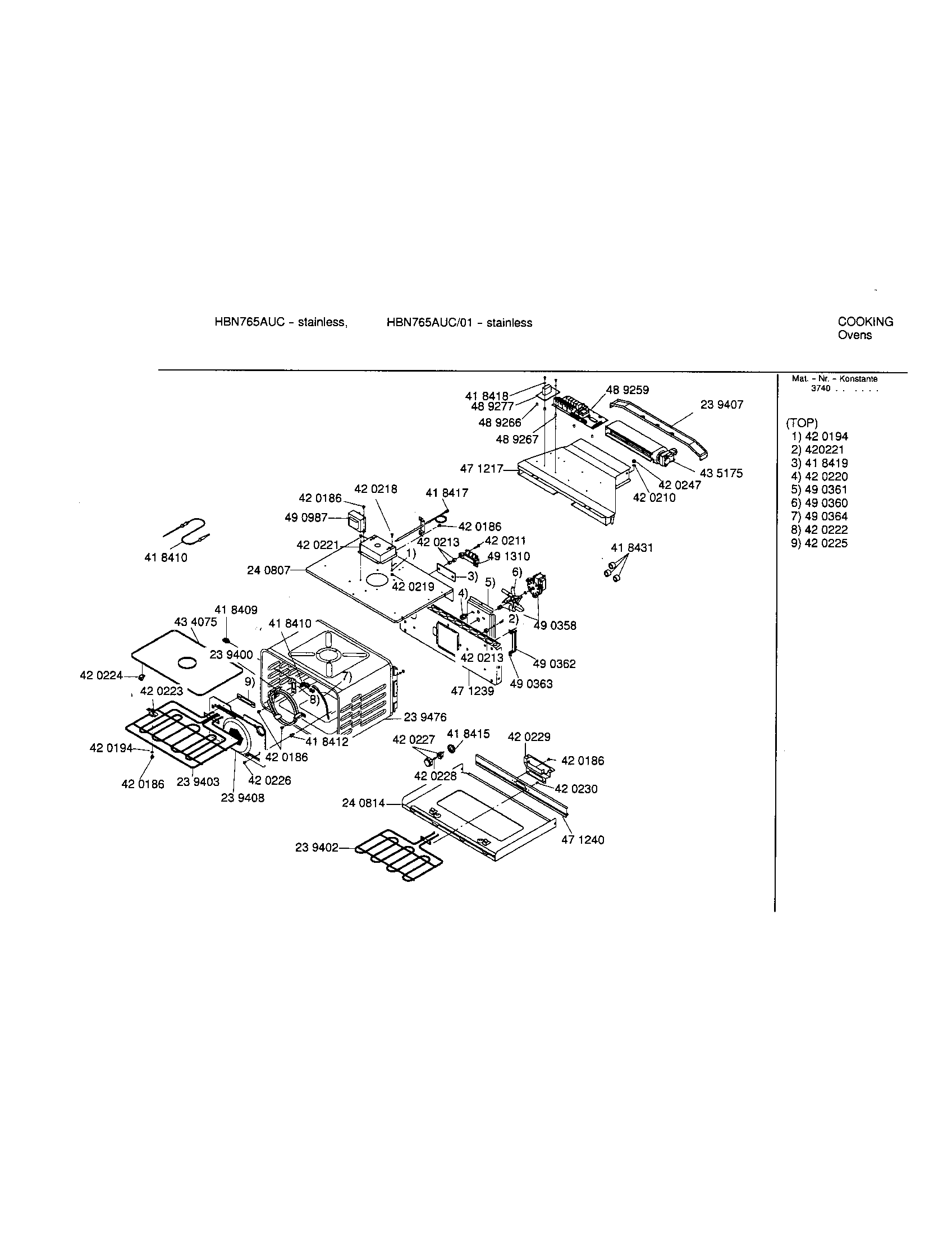 Bosch HBN765AUC/01 upper cavity diagram