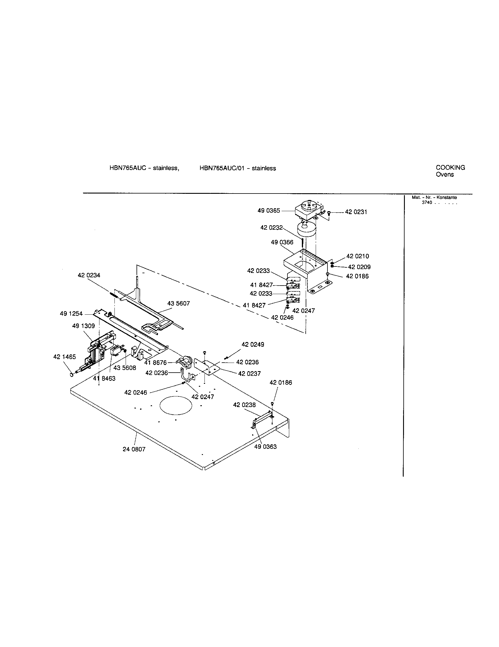 Bosch HBN765AUC/01 lower internal panel diagram
