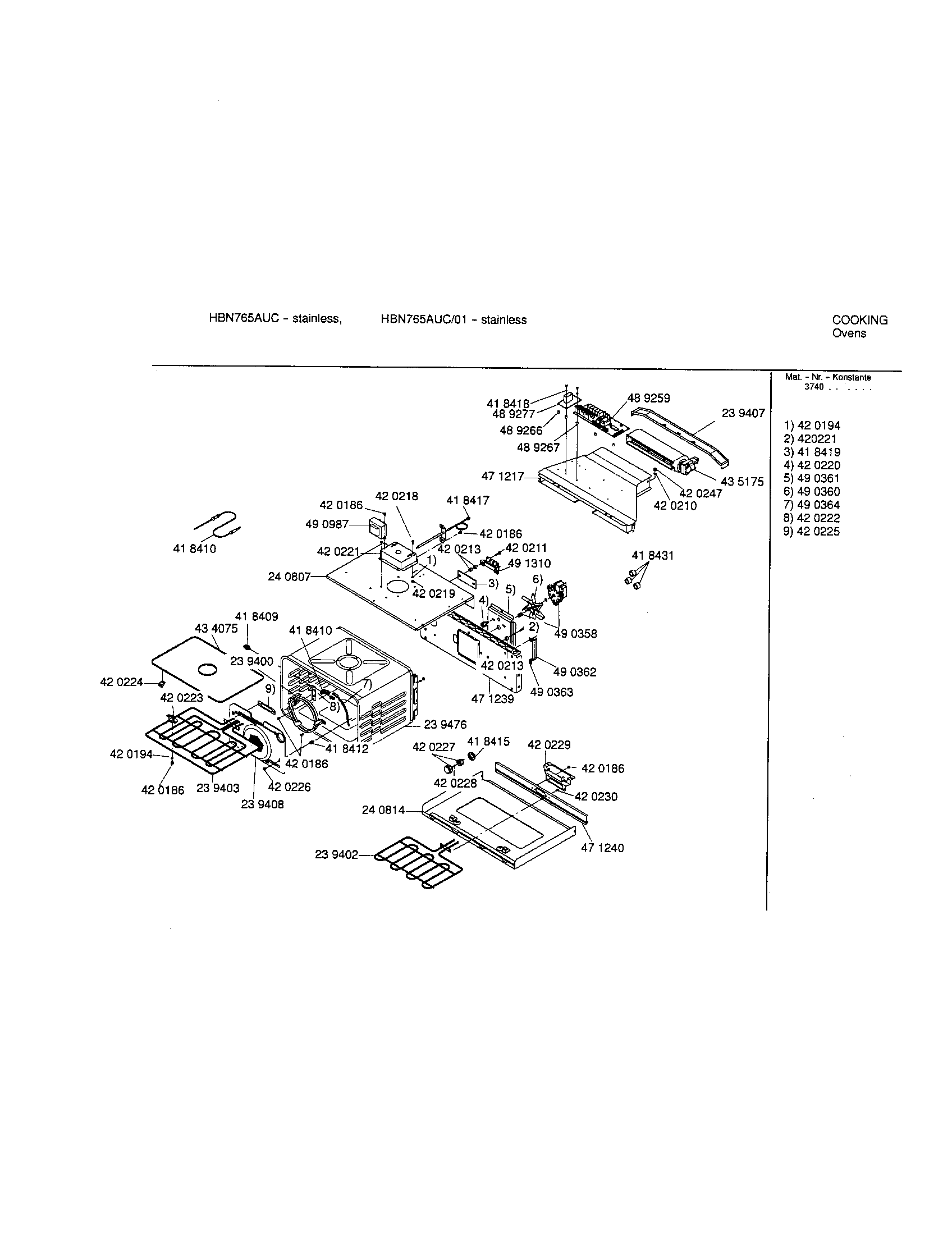 Bosch HBN765AUC/01 lower cavity diagram