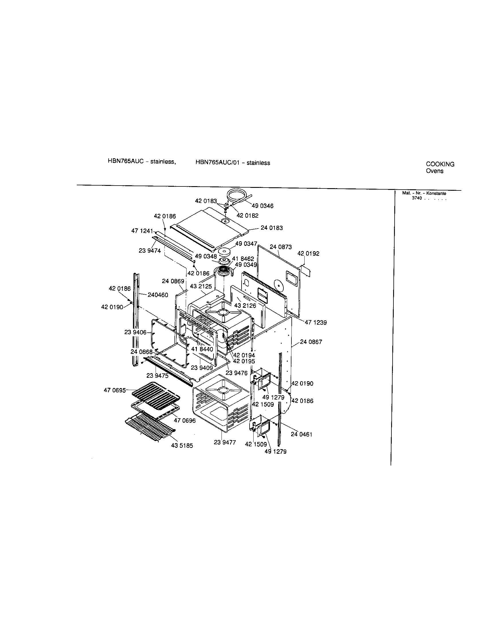 Bosch HBN765AUC/01 upper body diagram