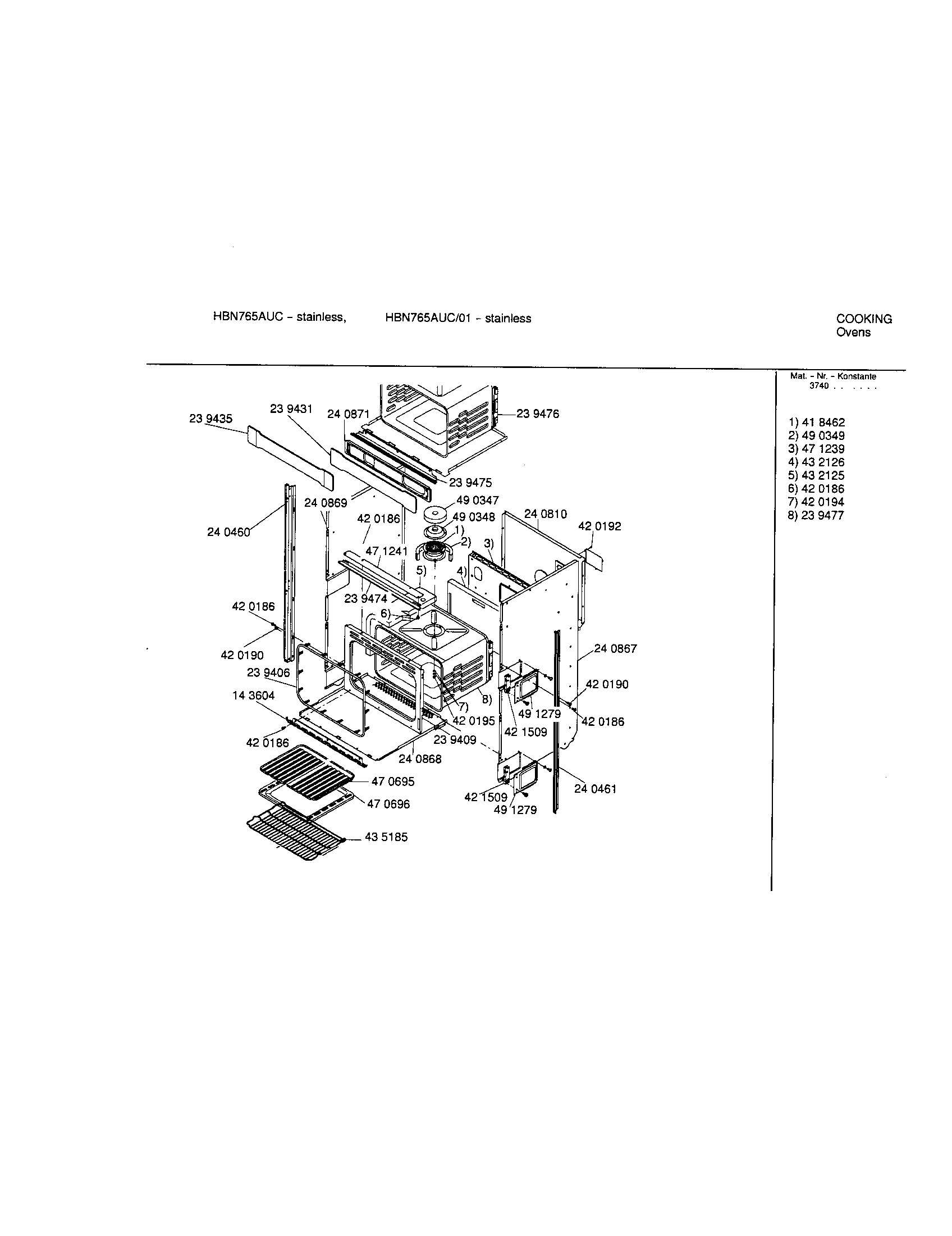 Bosch HBN765AUC/01 lower body diagram