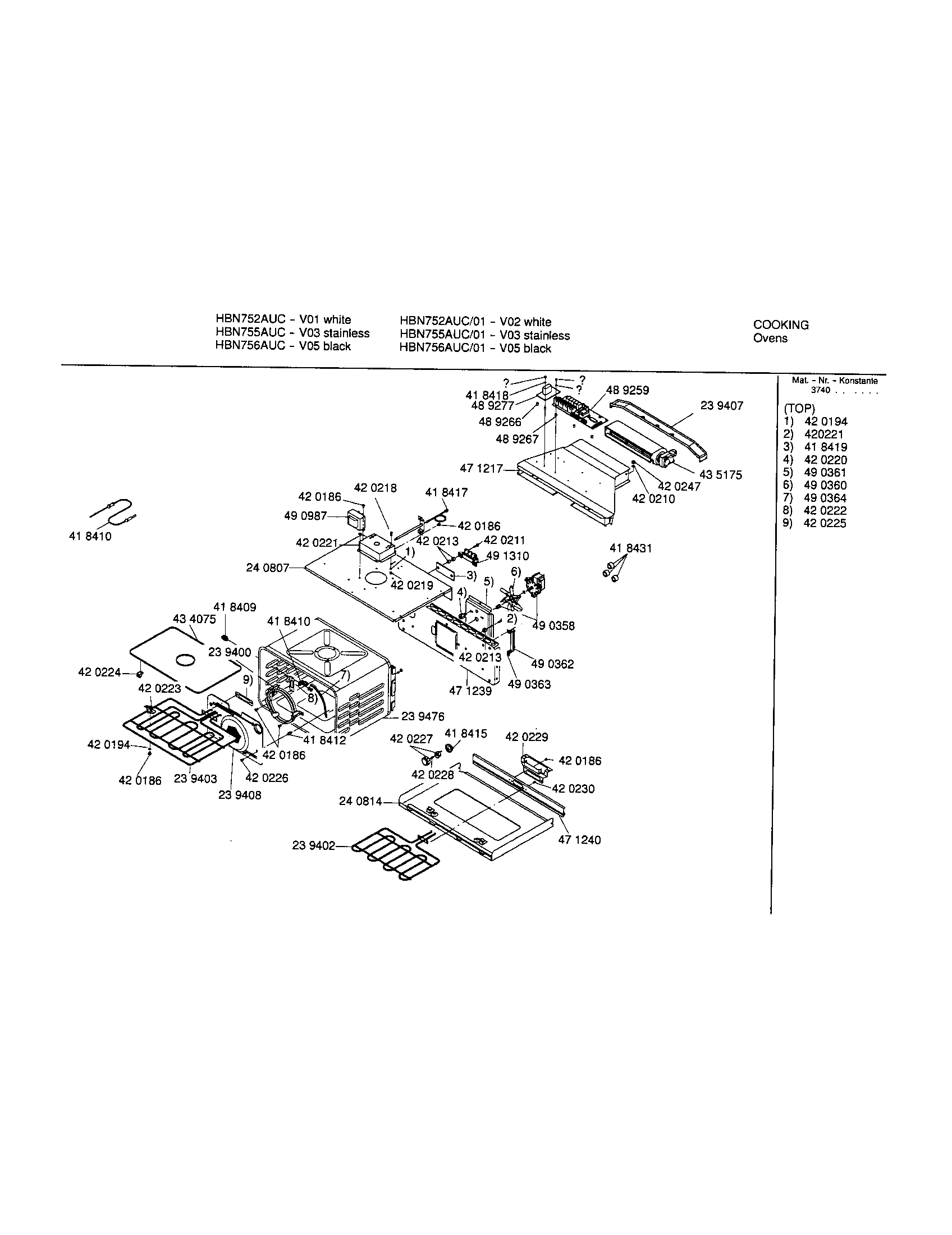 Bosch HBN755AUC/01 upper cavity diagram