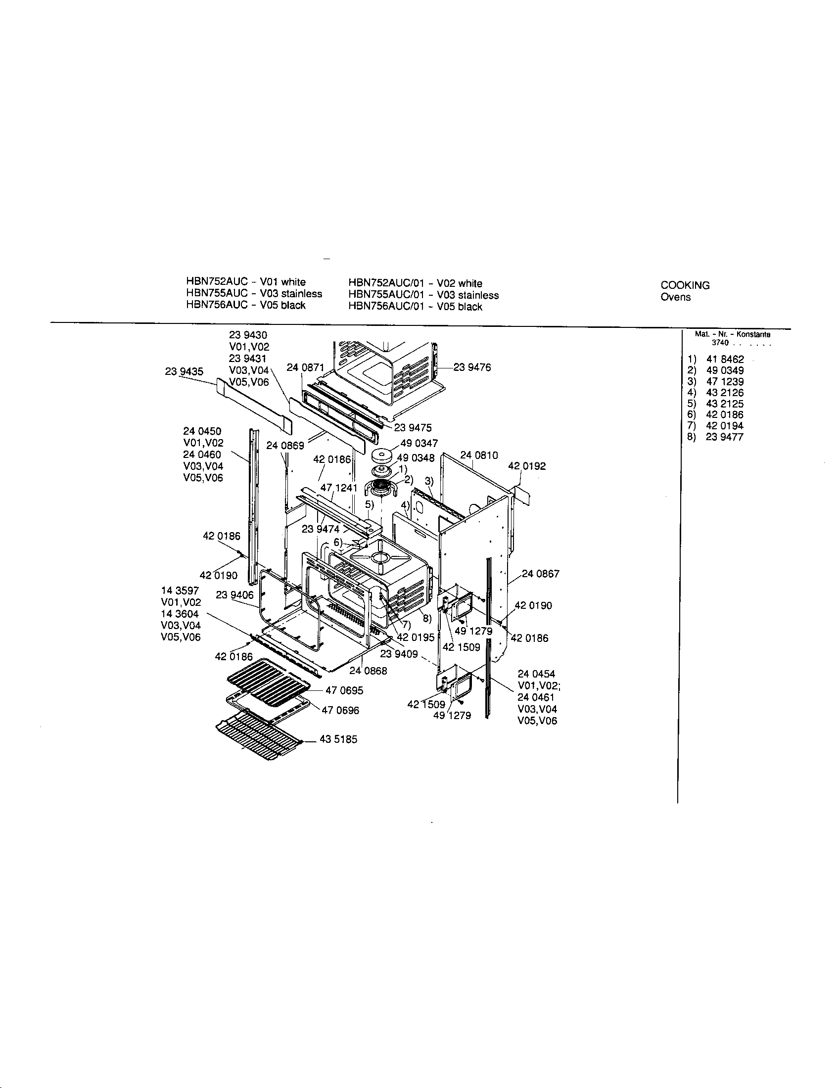 Bosch HBN755AUC/01 lower body diagram